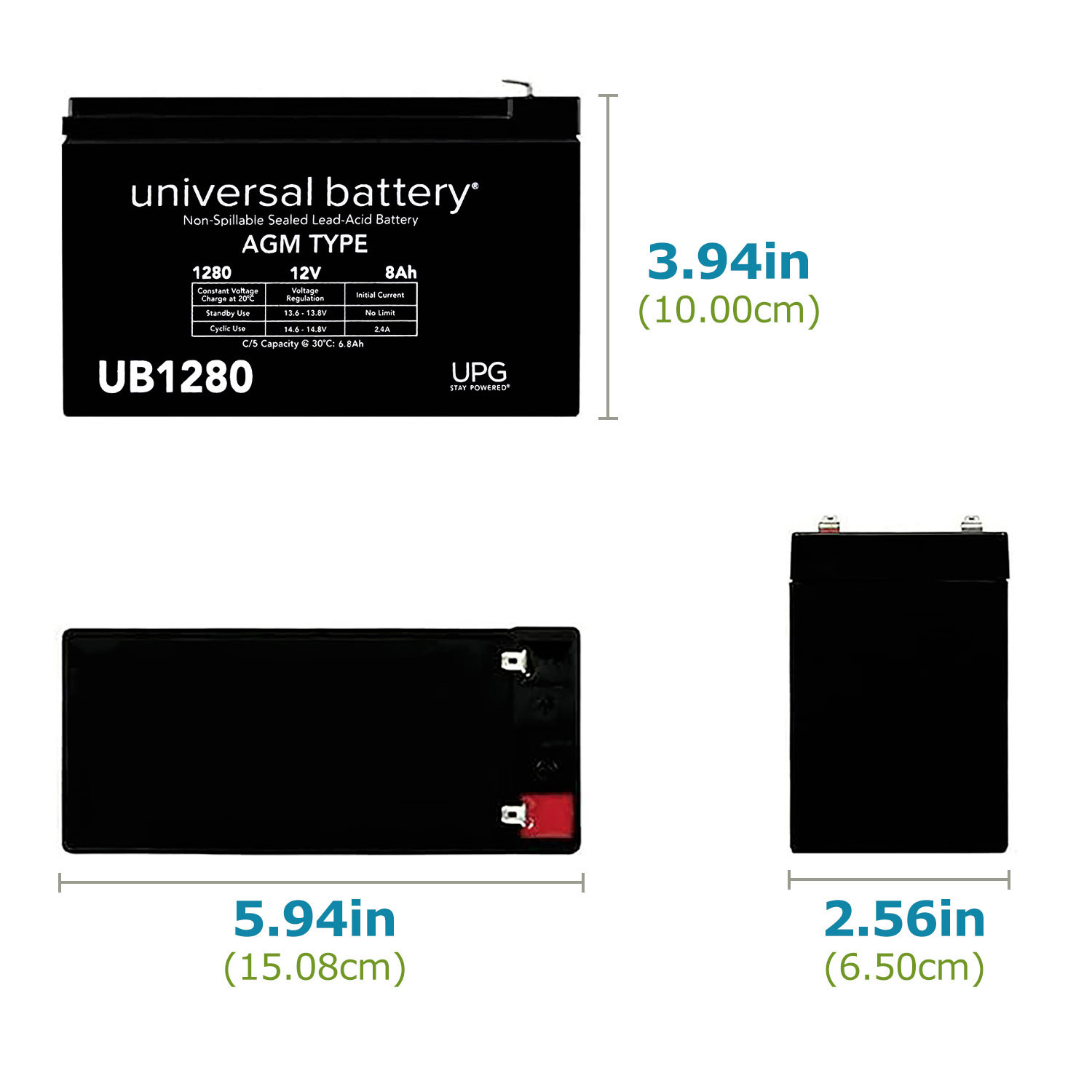 UB1280 12V 8AH Sealed Lead Acid Battery F1 .187 TT