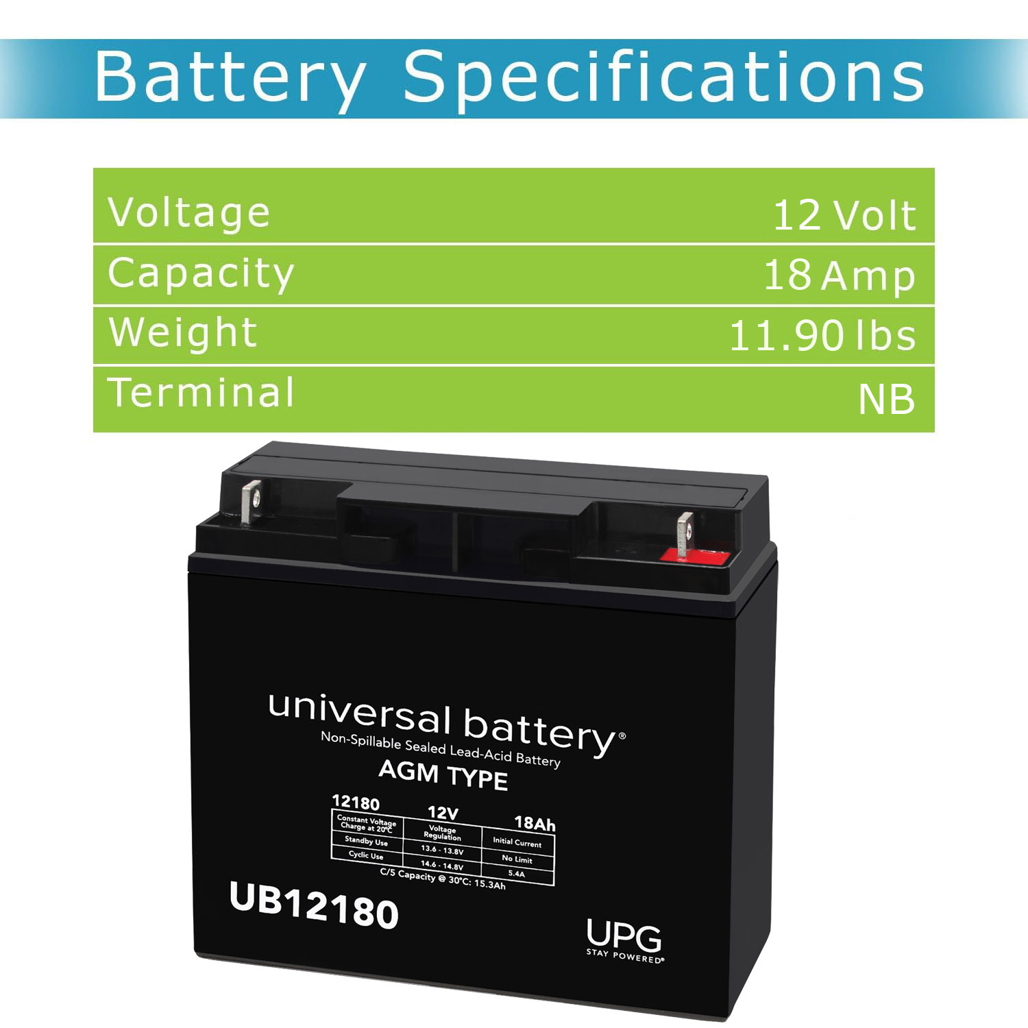 UB12180 SLA 12V 18AH T4 TERMINAL