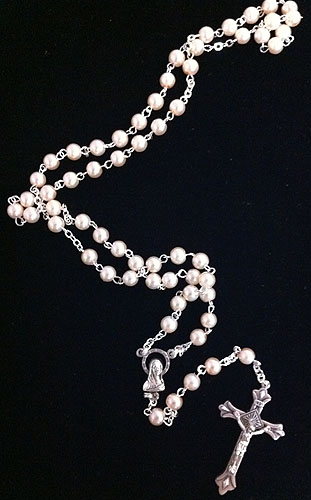 Imitation Pearl catholic Rosary 12+6in Italian Made