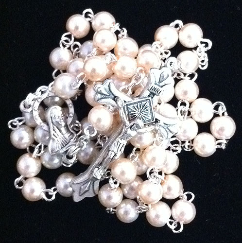 Imitation Pearl catholic Rosary 12+6in Italian Made