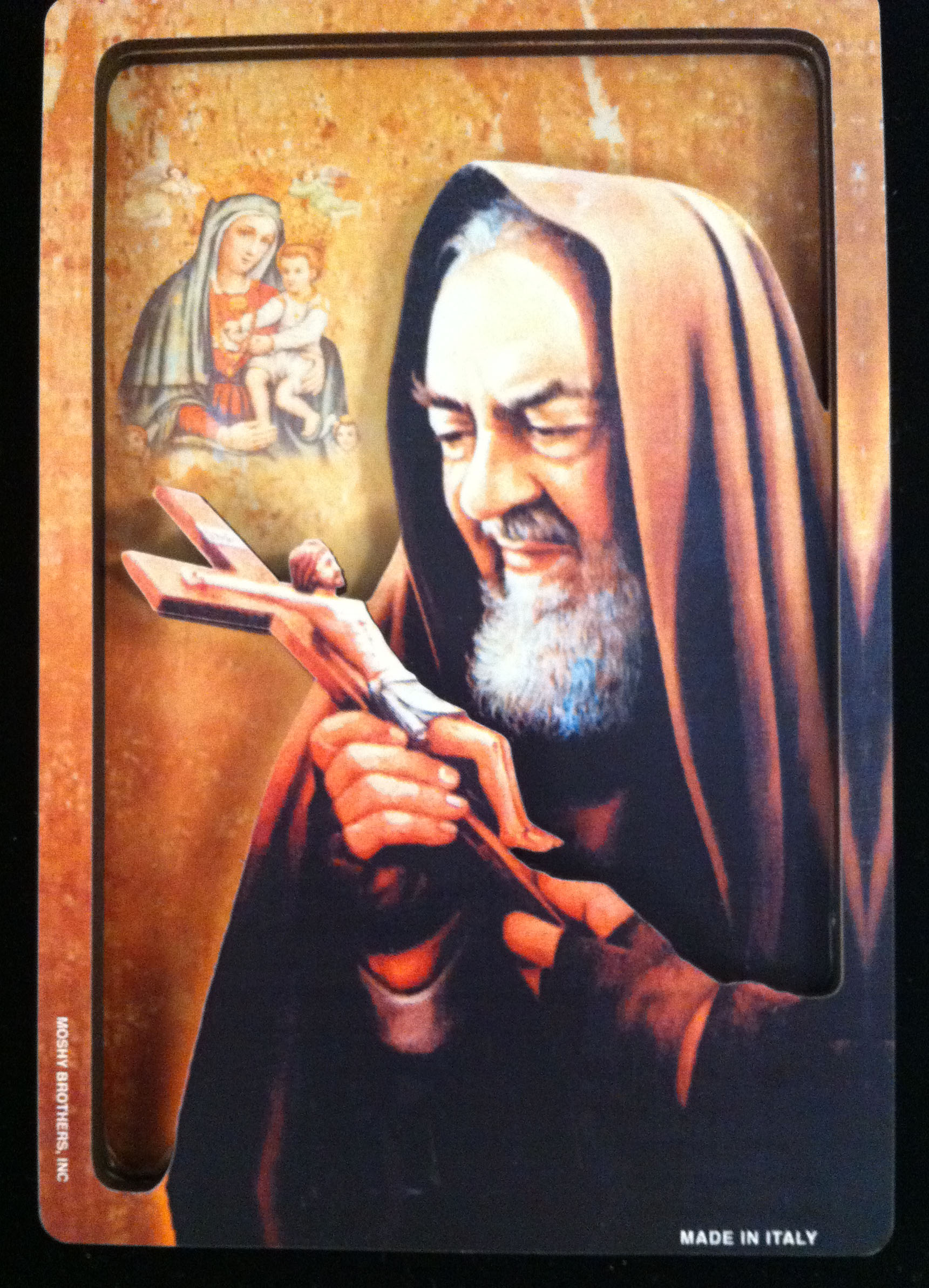 St. Pio 3D Laser Cut Wood Plaque 4x6 inches