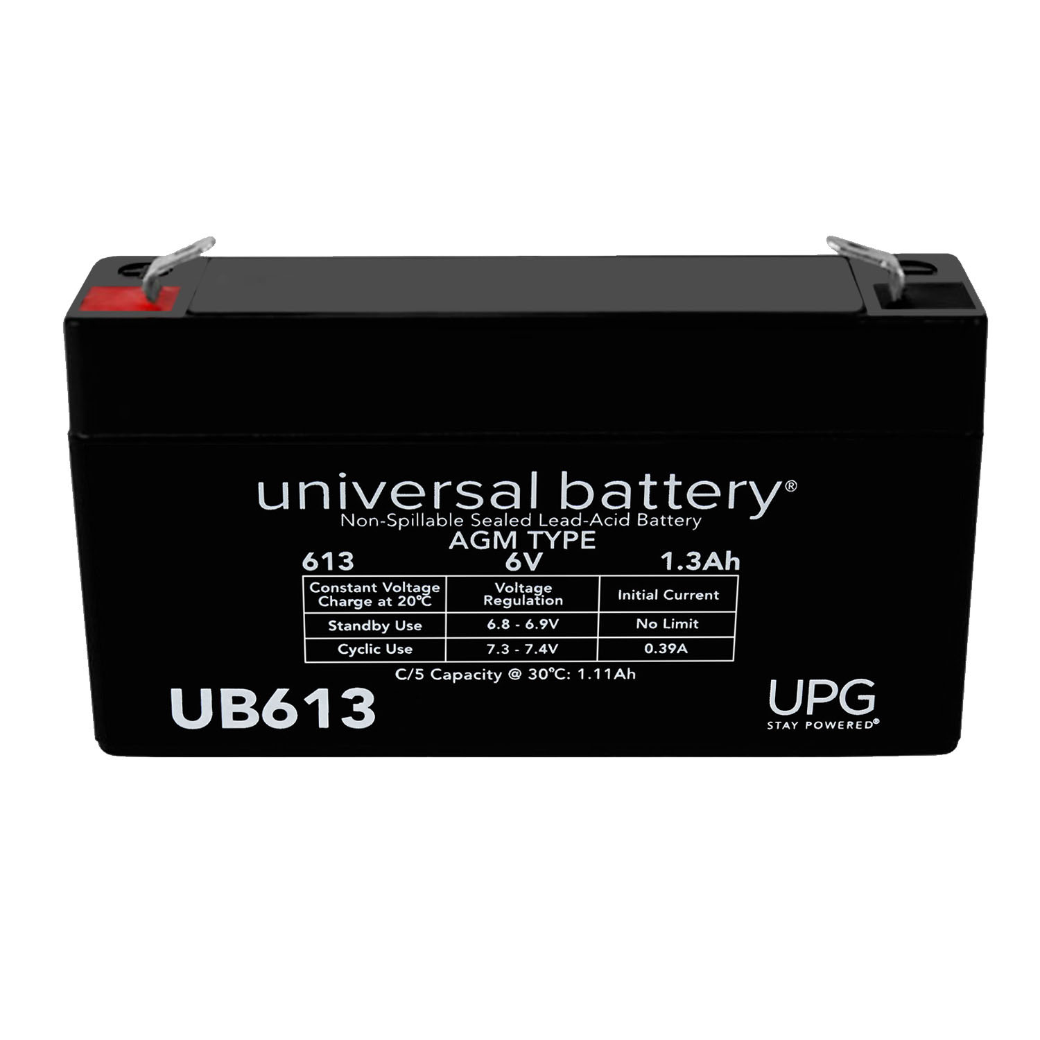 UB613 - AGM Battery - Sealed Lead Acid - 6 Volt - 1.3 Ah Capacity - F1 