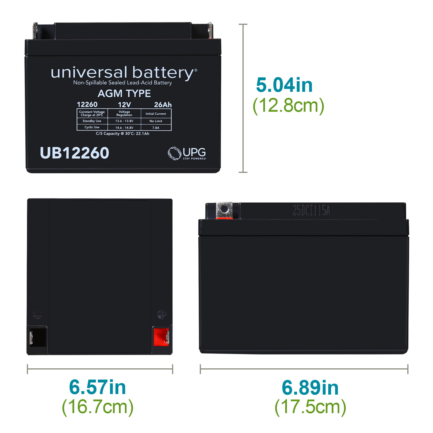 UB12260 12V 26AH T4 Terminal - Sealed Lead Acid Battery