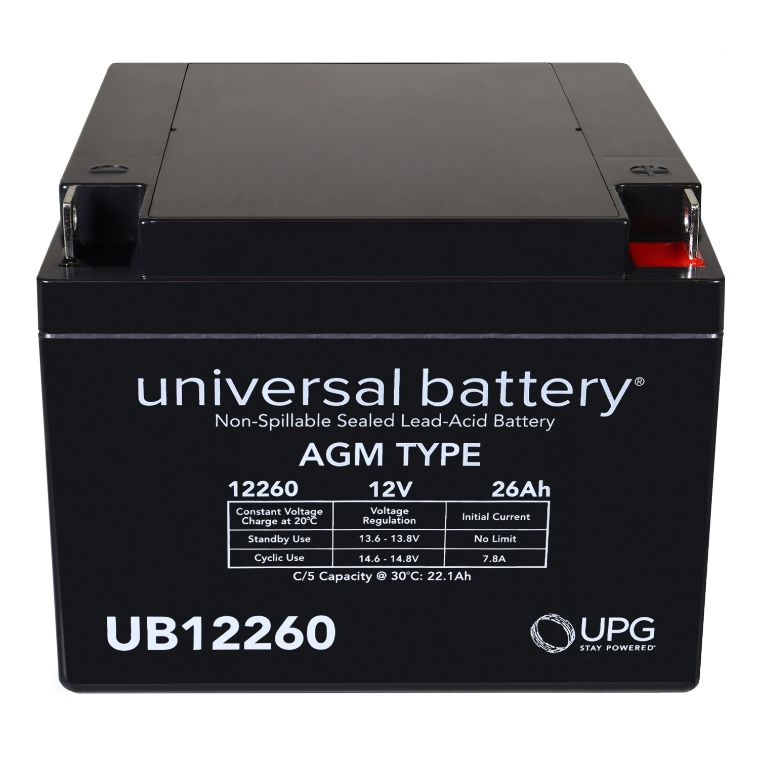 UB12260 12V 26AH T4 Terminal - Sealed Lead Acid Battery