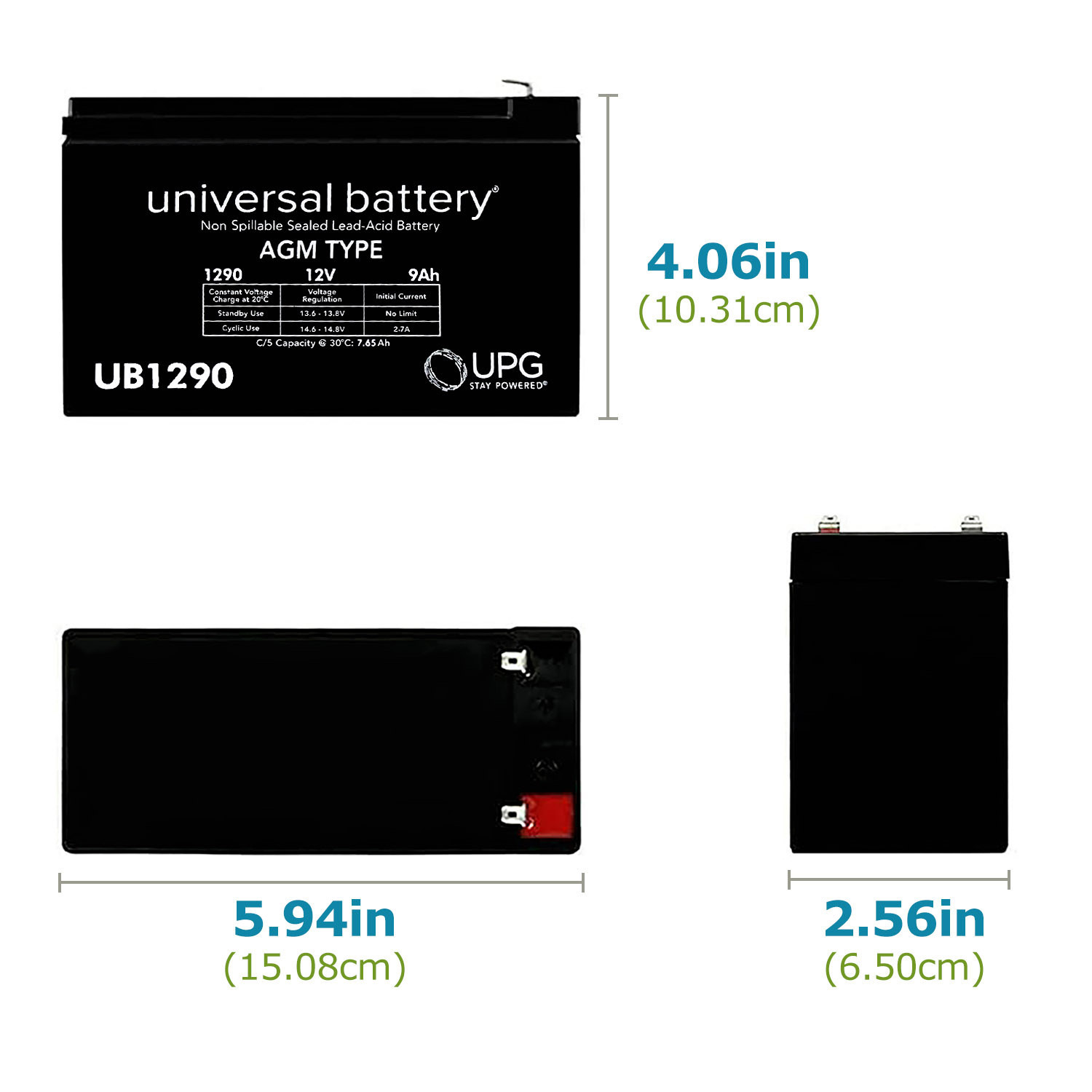 UB1290 12V 9AH Sealed Lead Acid Battery F1 Terminal
