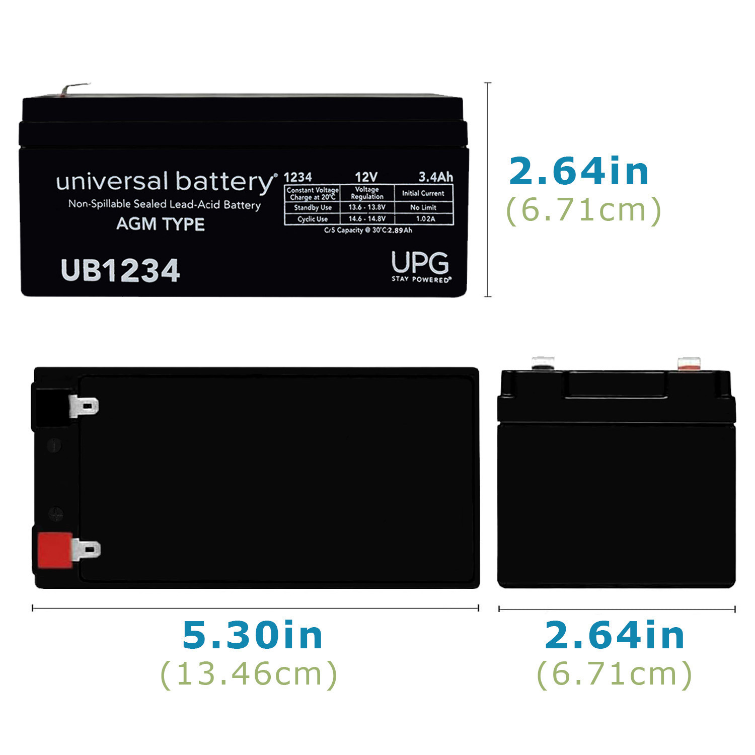 UB1234 12V 3.4AH Sealed Lead Acid Battery F1 TT