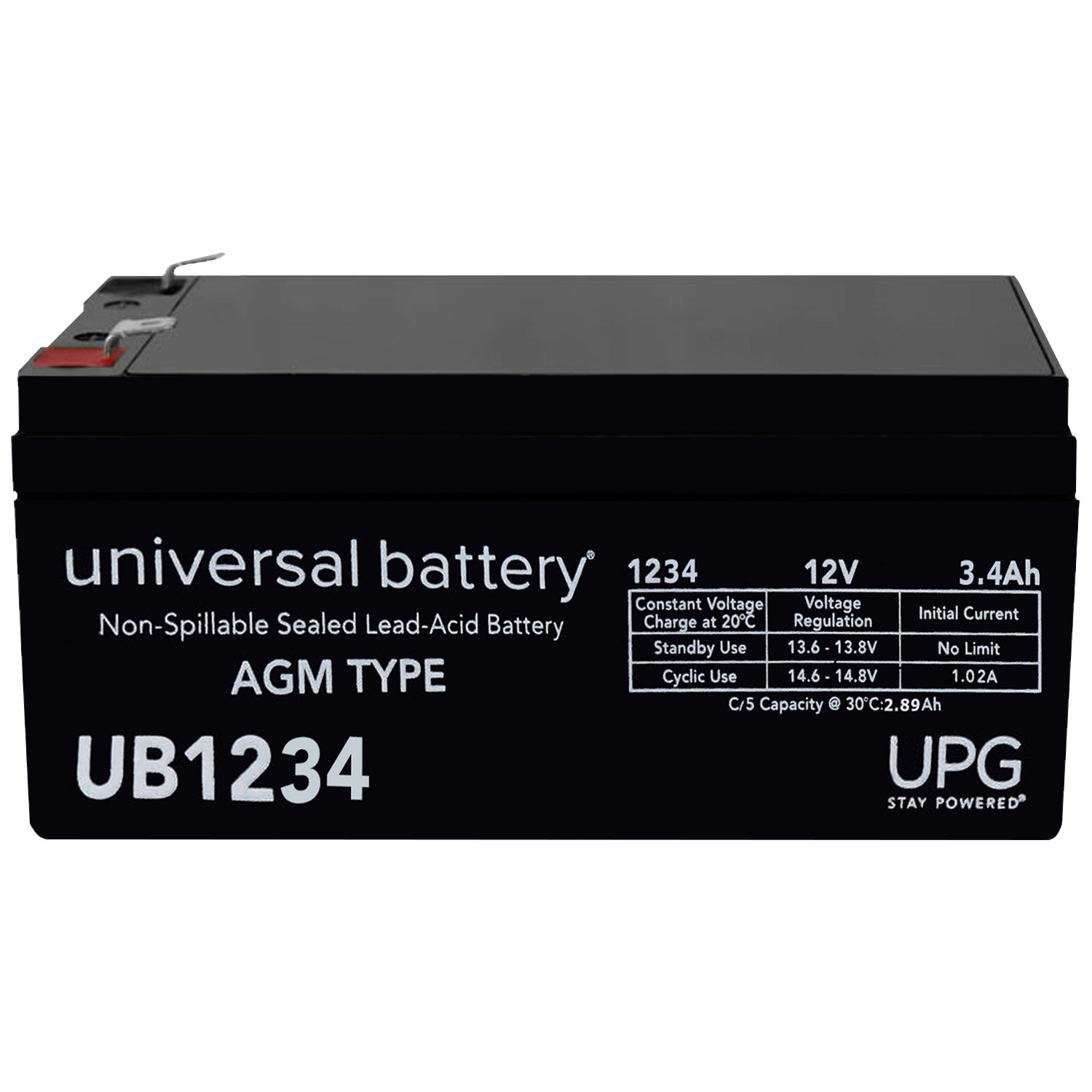 UB1234 12V 3.4AH Sealed Lead Acid Battery F1 TT