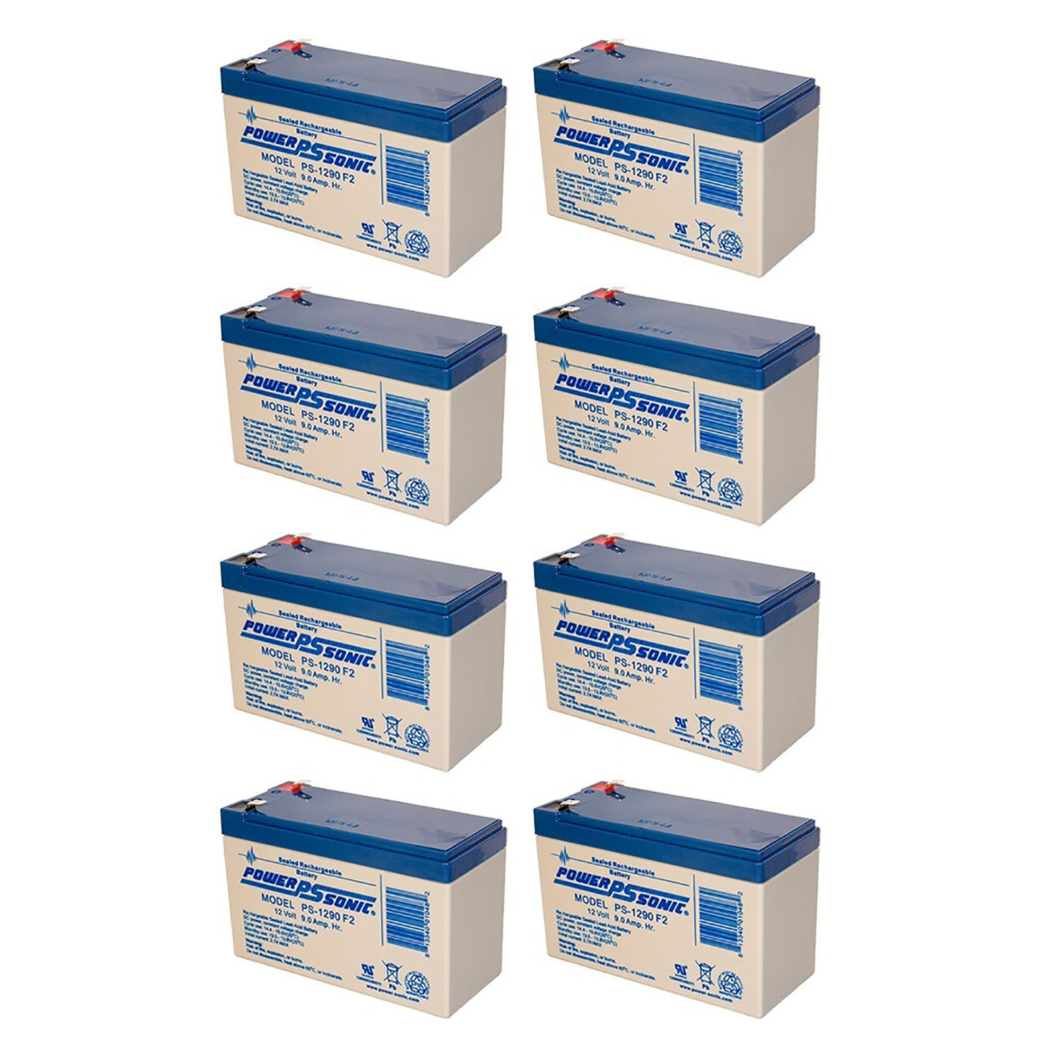 PS-1290 12 Volt 9 Amp Hour Rechargeable SLA Battery - PACK OF 8