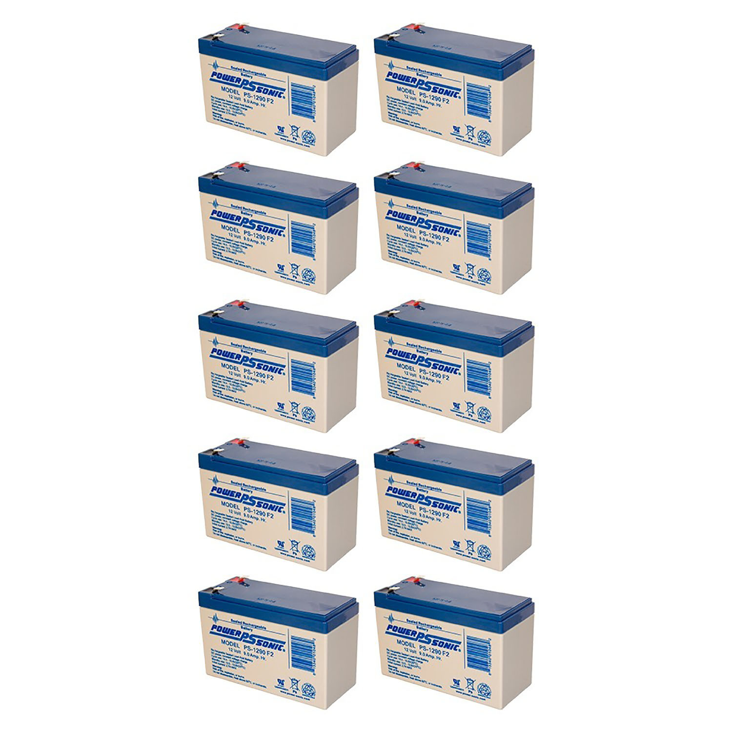 PS-1290 12 Volt 9 Amp Hour Rechargeable SLA Battery - PACK OF 10