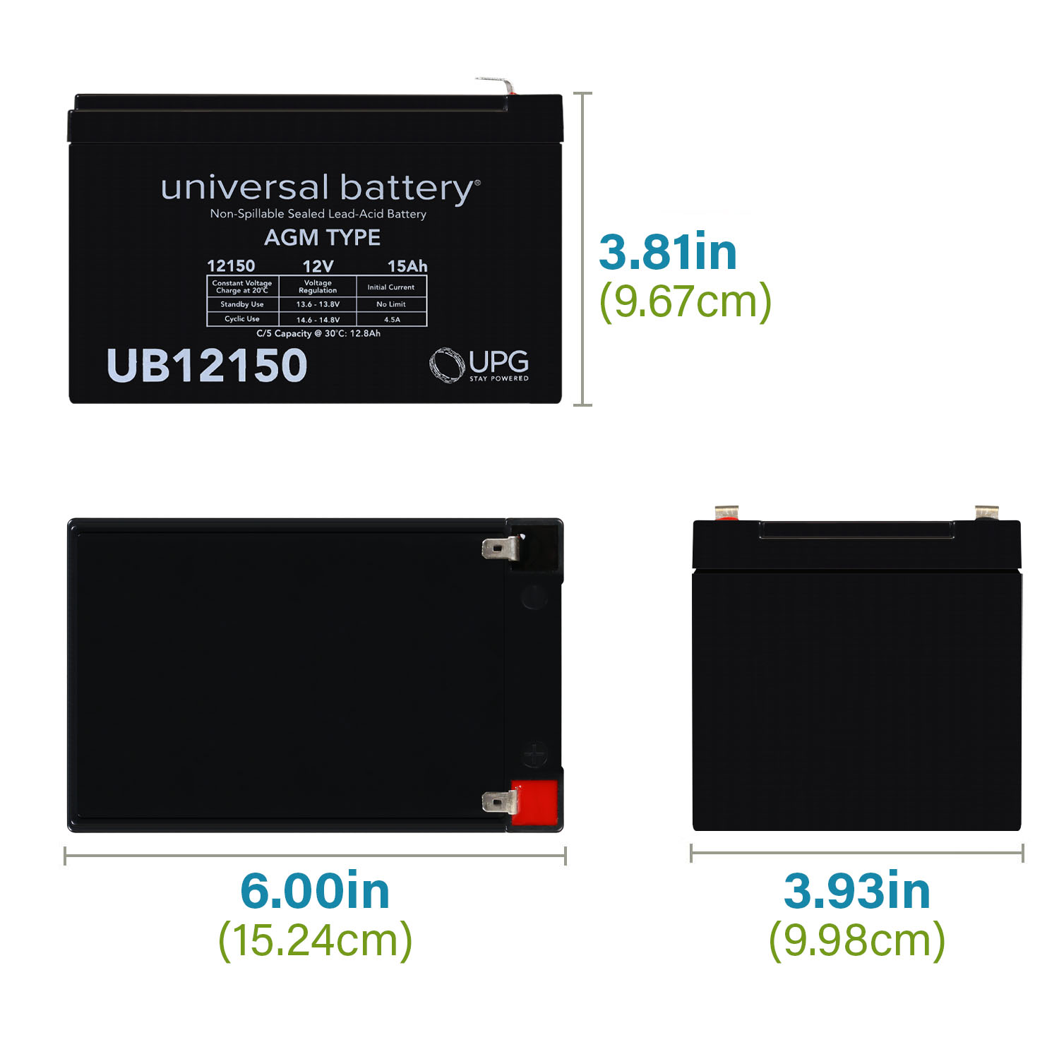 UB12150 12V 15AH Sealed Lead Acid Battery (SLA) .250 TT