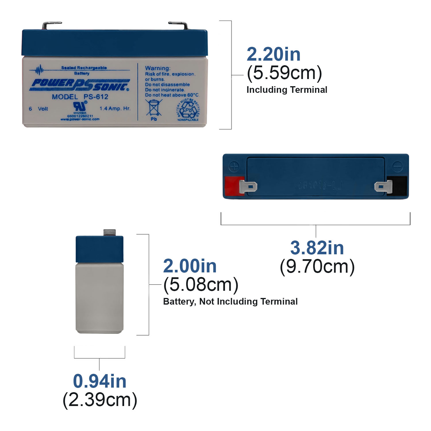 PS-612 6V 1.4AH Rechargeable Sealed Lead Acid Battery