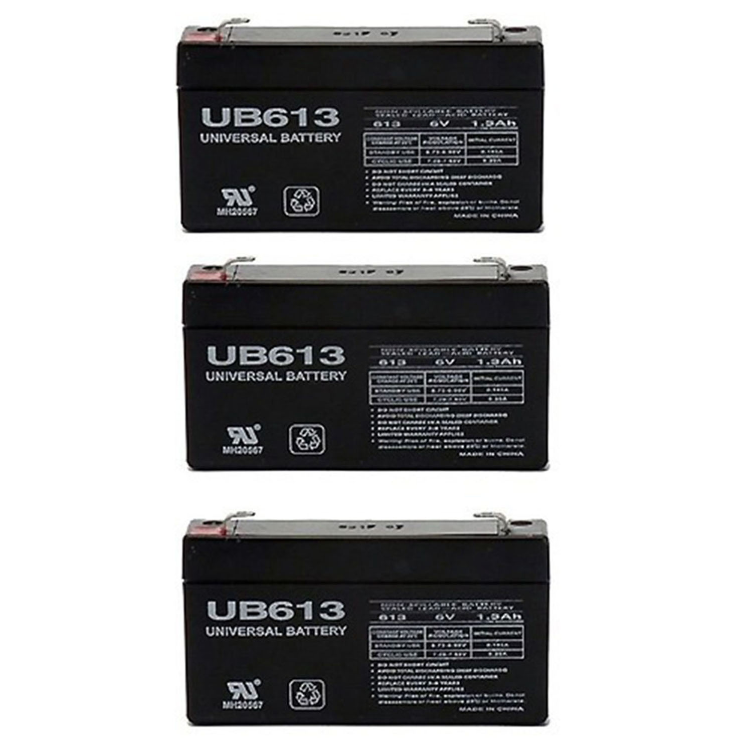 6V 1.3Ah Replacement Battery compatible with Panasonic LC-R061R3P VRLA - 3 Pack