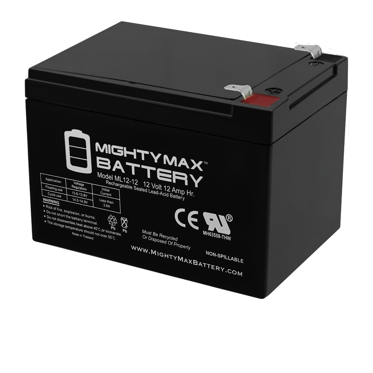ML12-12F2 - 12 Volt 12 AH, F2 Terminal, Rechargeable SLA AGM Battery