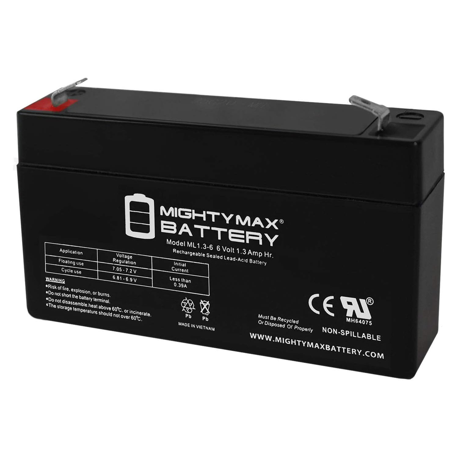 6V 1.3Ah SLA Battery replaces pe6v1.2 bp1.2-6 es1.2-6 cb-1.3-6