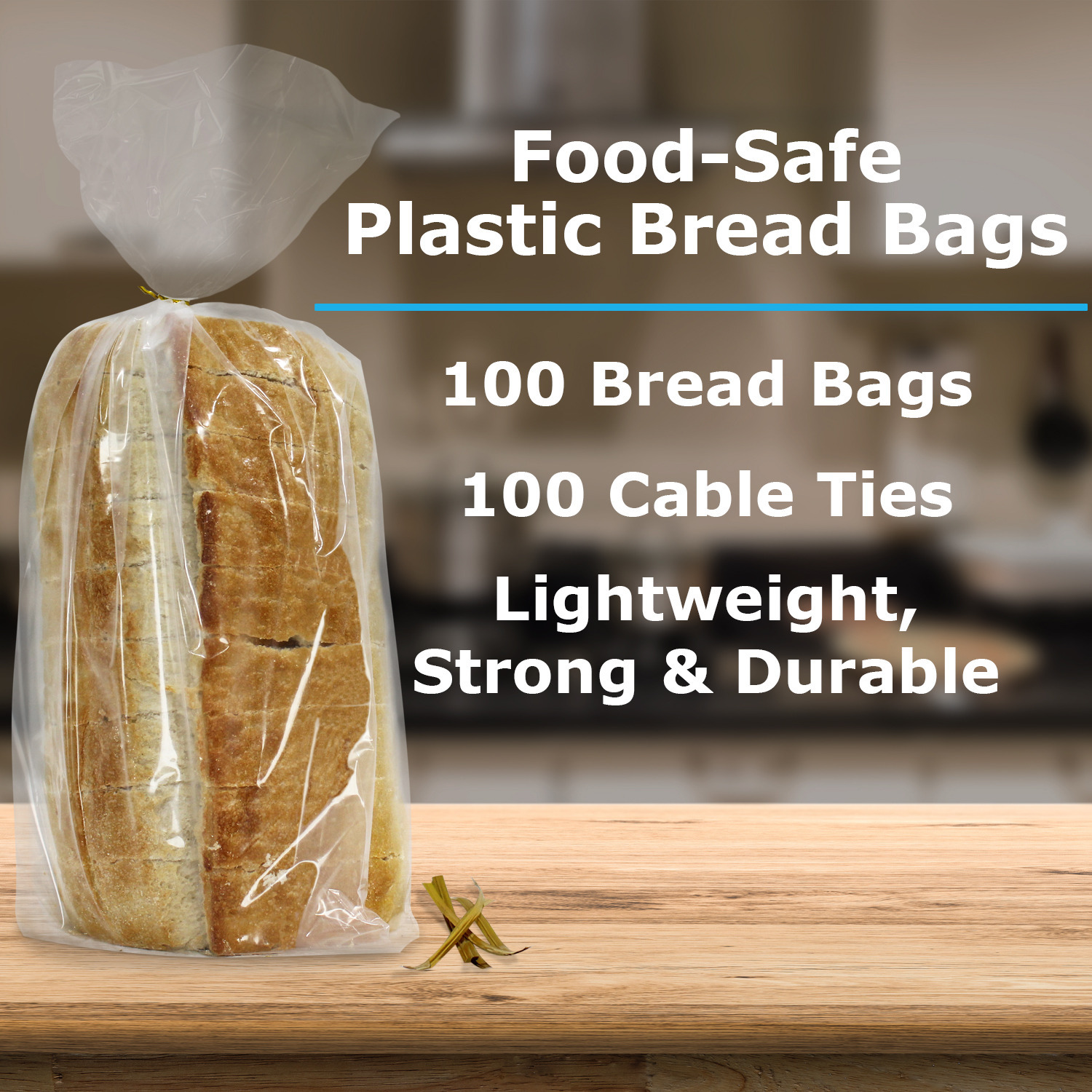 Bread Bags with Ties, Reusable, 100 Clear Bags and 100 Ties