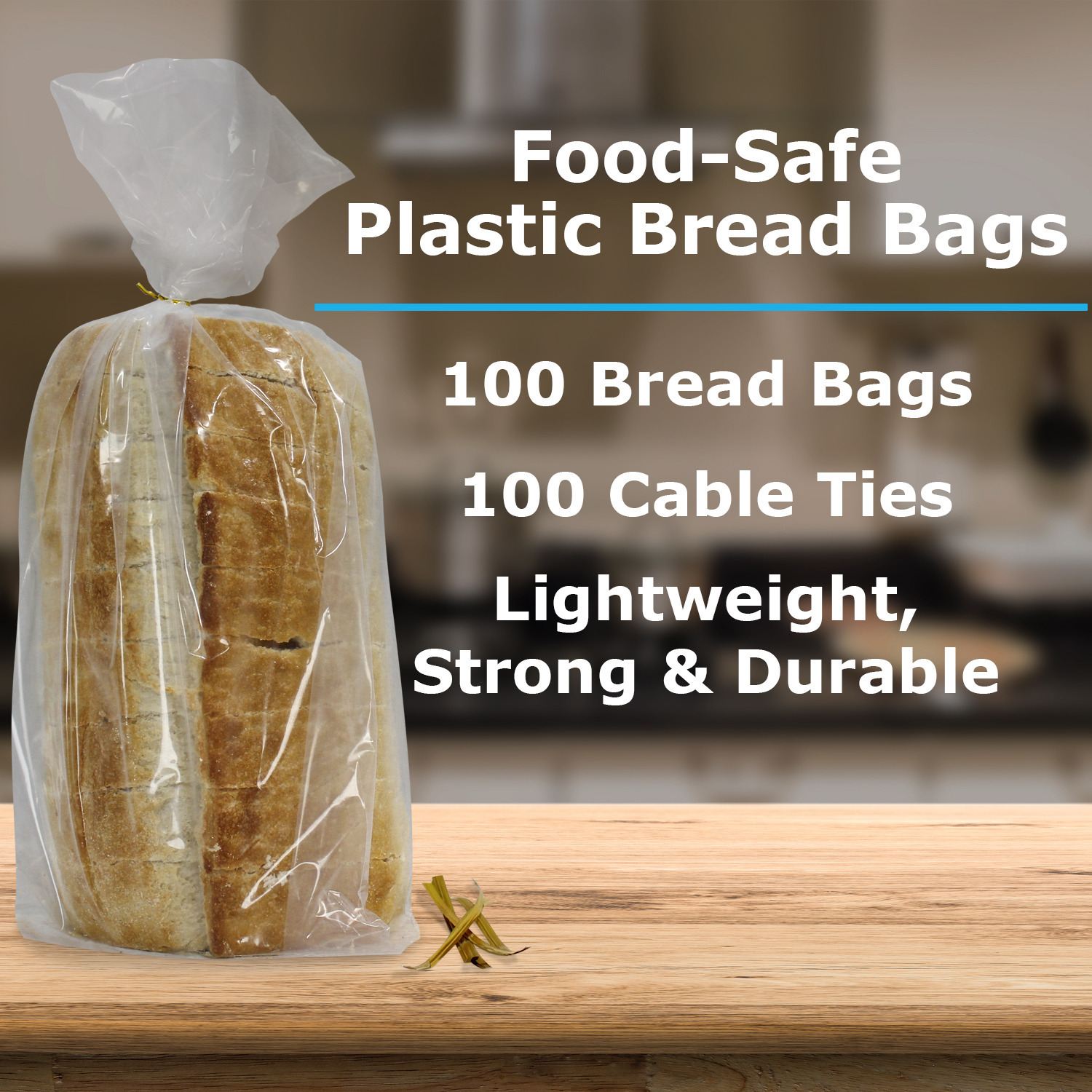 Bread Bags with Ties, Heavy Duty, Reusable, 100 Clear Bags and 100 Ties