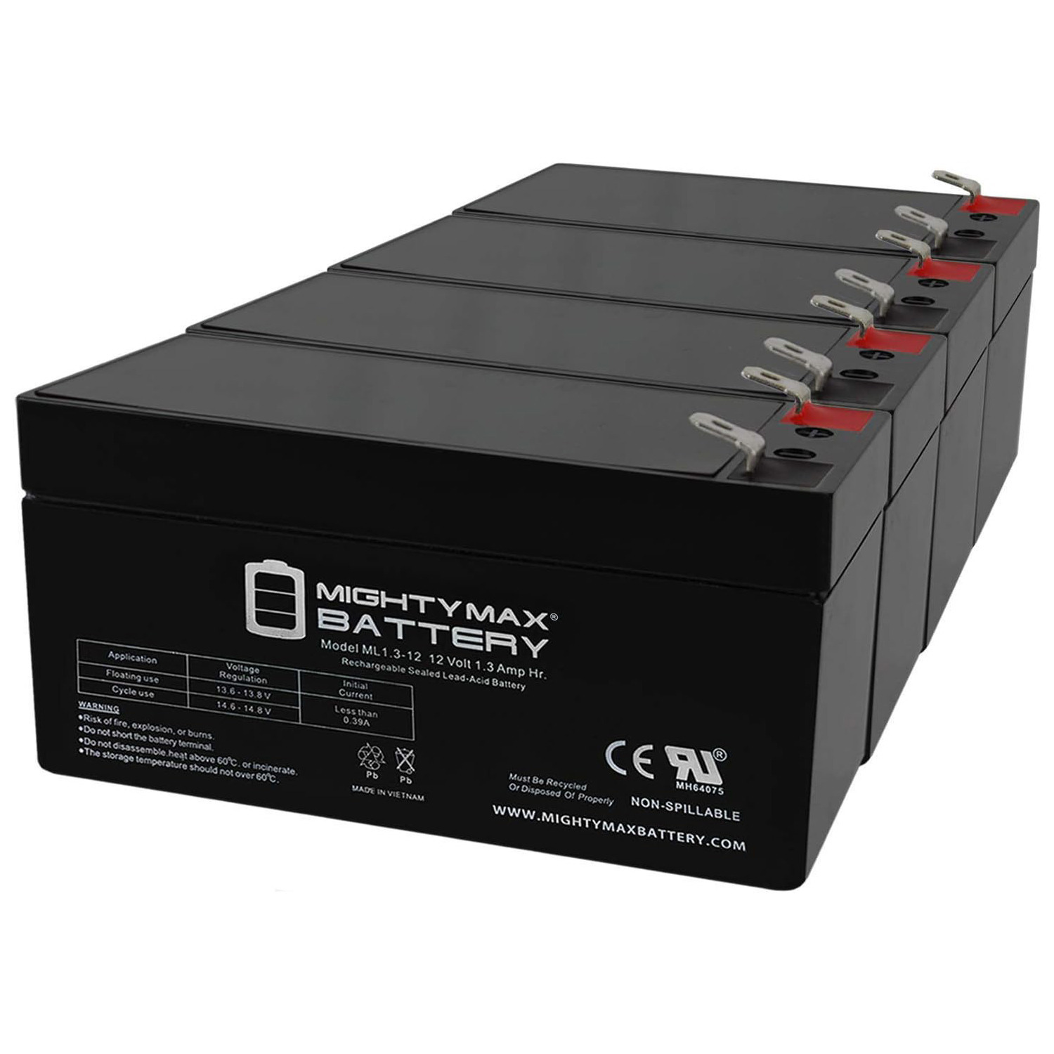12V 1.3Ah Replacement Battery Compatible with Acme System 55762 - 4 Pack