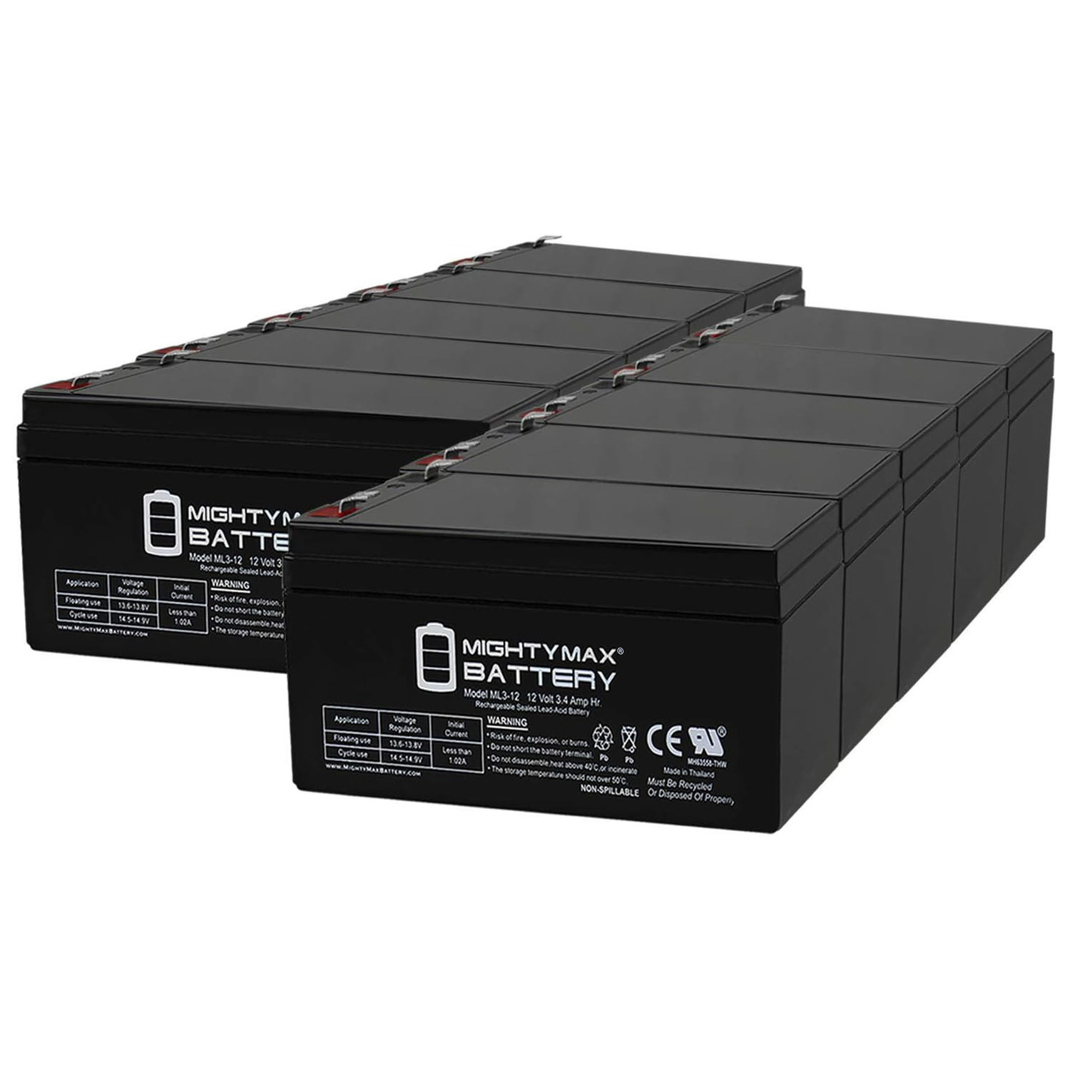 ML3-12 12V 3Ah Replacement Battery compatible with APC Back UPS ES 350 - 10 Pack