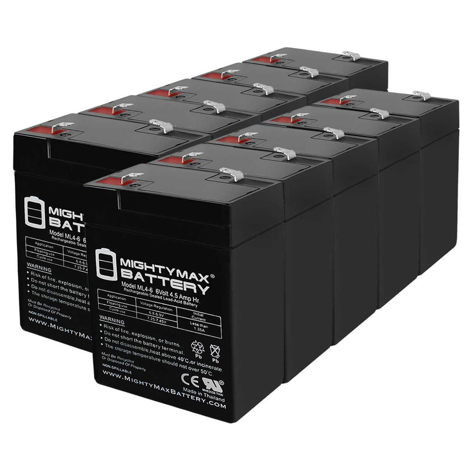  ML4-6 - 6V 4.5AH SLA Replacement Battery Compatible with Streamlight Vulcan, 44007 Sho-me - 10 Pack