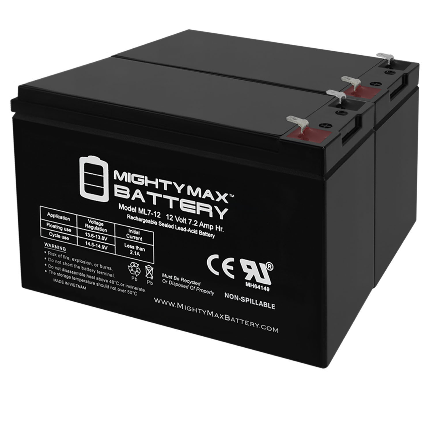 12V 7Ah SLA Replacement Battery for Vision CG12-7A - 2 Pack