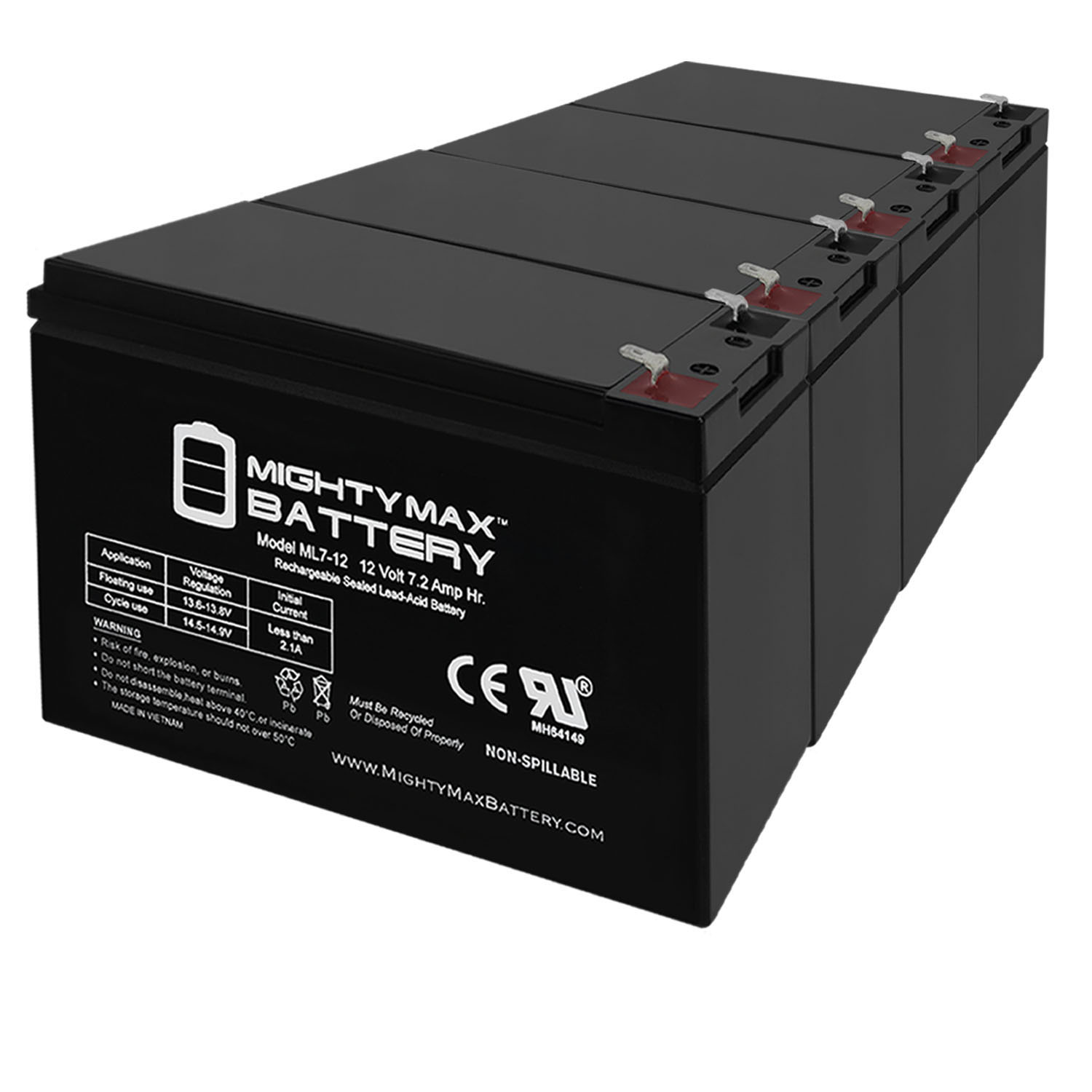 12V 7Ah SLA Replacement Battery for PowerSonic PS-12703822 - 4 Pack