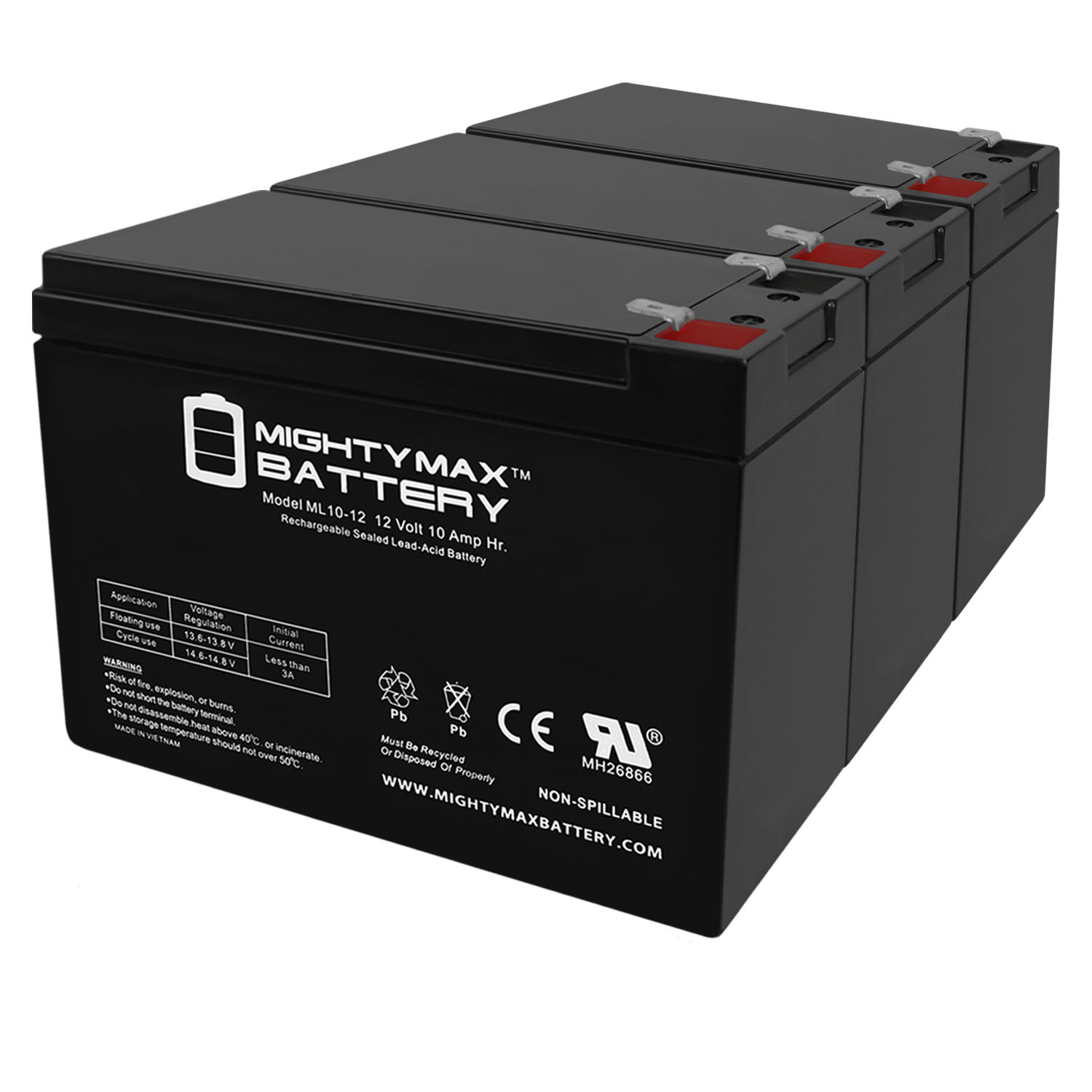 ML10-12 - 12V 10AH SLA Battery for RAZOR iMOD V1+ - 3 Pack