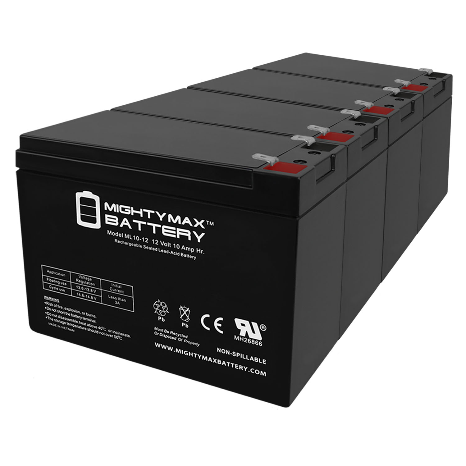 ML10-12 - 12V 10AH SLA Battery for RAZOR iMOD V1+ - 4 Pack