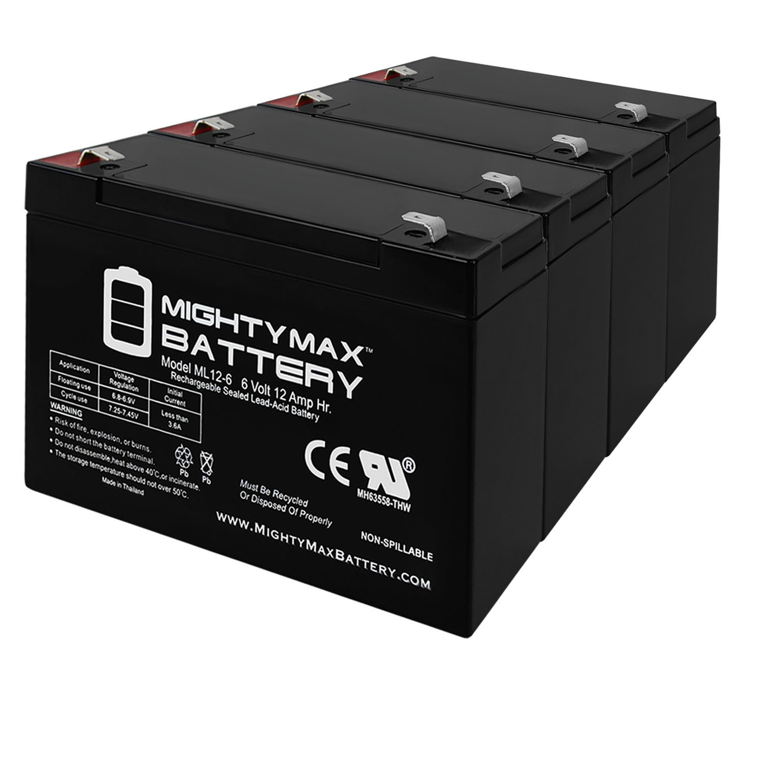 6V 12AH F2 Replacement Battery for X-Treme XR-302 - 4 Pack