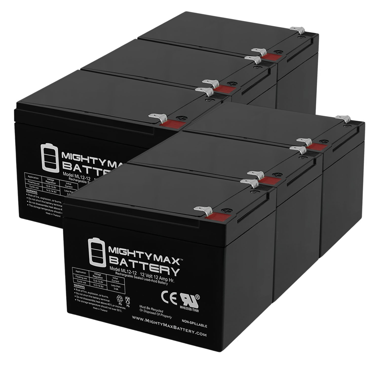 ML12-12 - 12V 12AH F2 Replacement Battery compatible with APC BackUPS Pro 1000 B-655 - 6 Pack