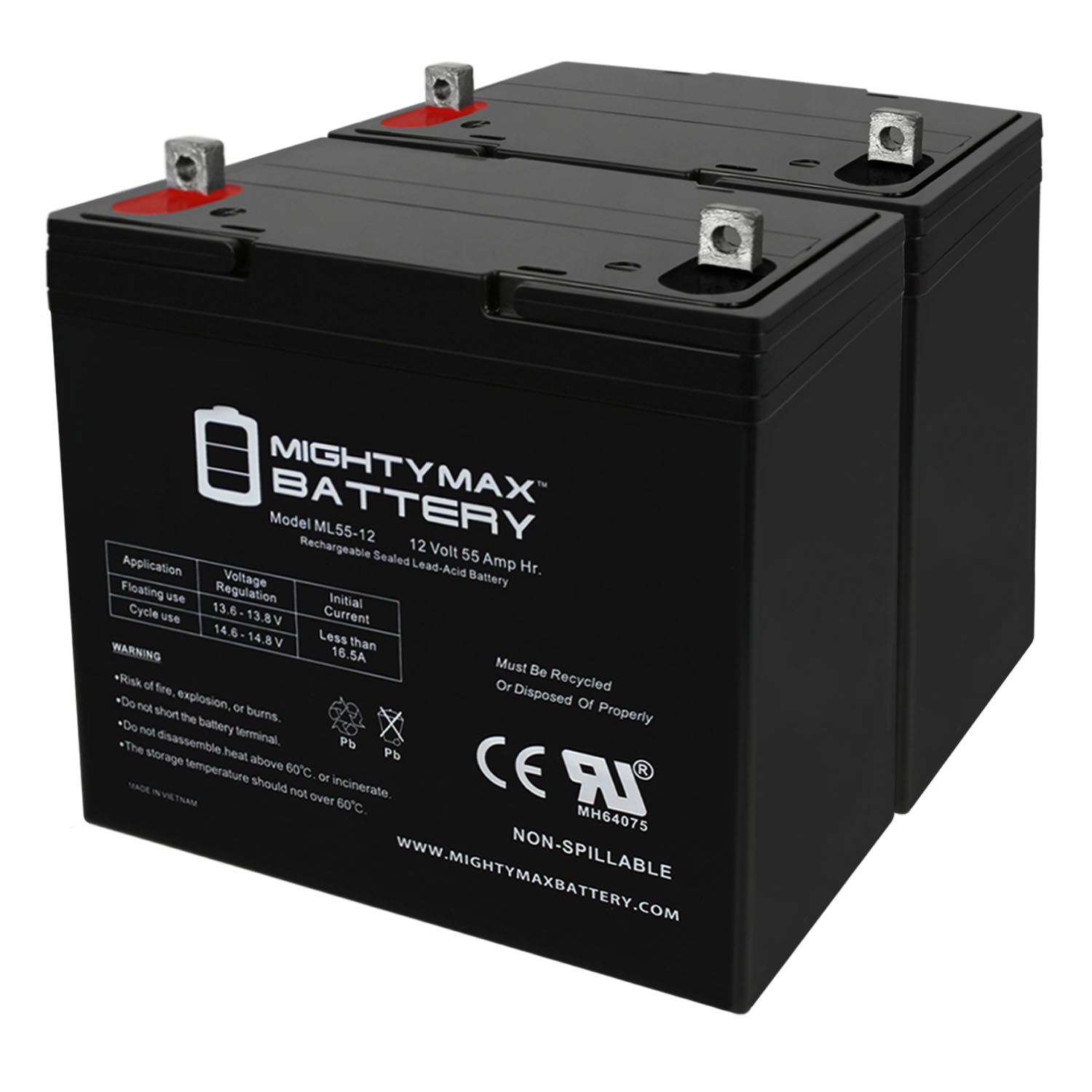 12V 55Ah SLA Battery Replacement for Renogy PV Solar Panels - 2 Pack