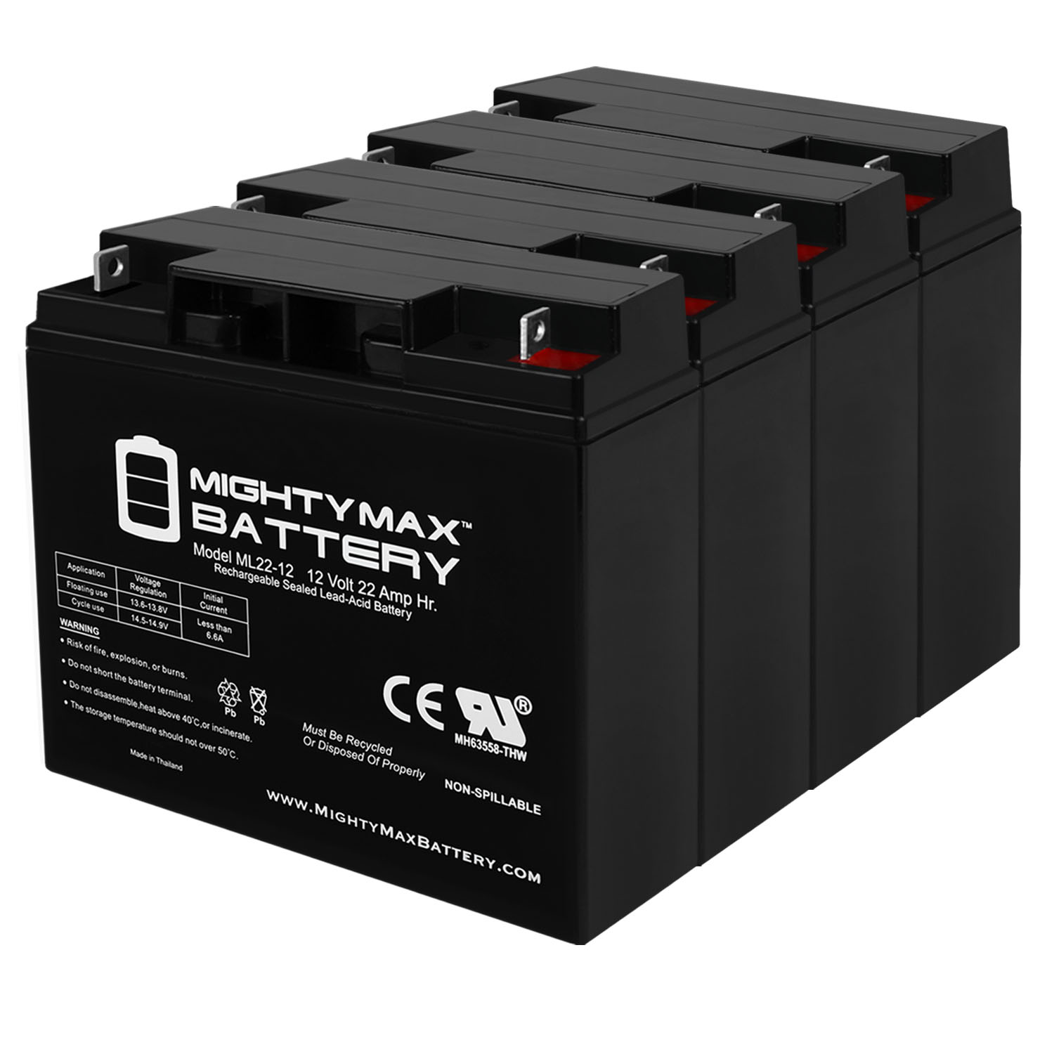 12V 22AH Battery for SmithLight IN120LB LED Light - 4 Pack