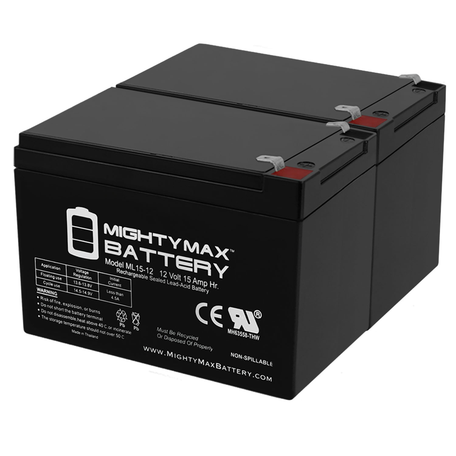 12V 15AH F2 Replacement Battery for Solar Applications - 2 Pack