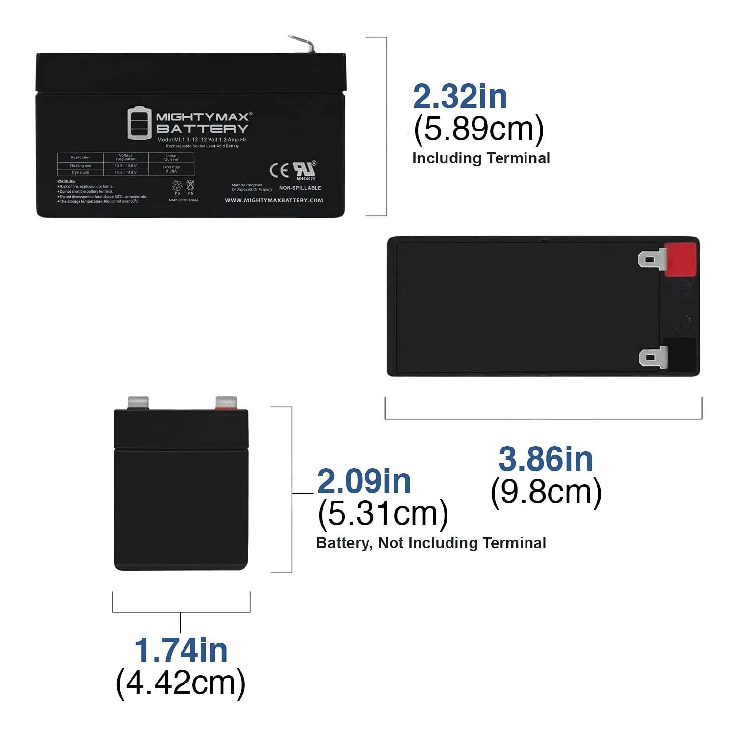 ML1.3-12 - 12 VOLT 1.3 AH SLA BATTERY INCLUDES 12V CHARGER