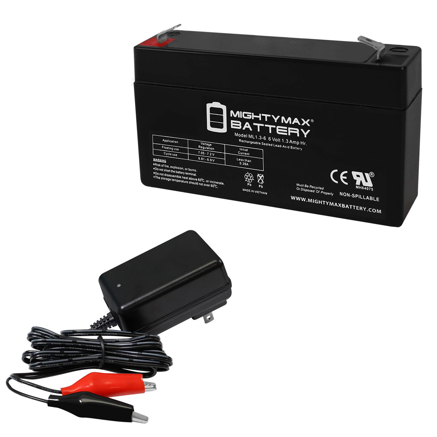 6V 1.3AH Battery for Vector VEC154 Halogen Spot Light + 6V Charger