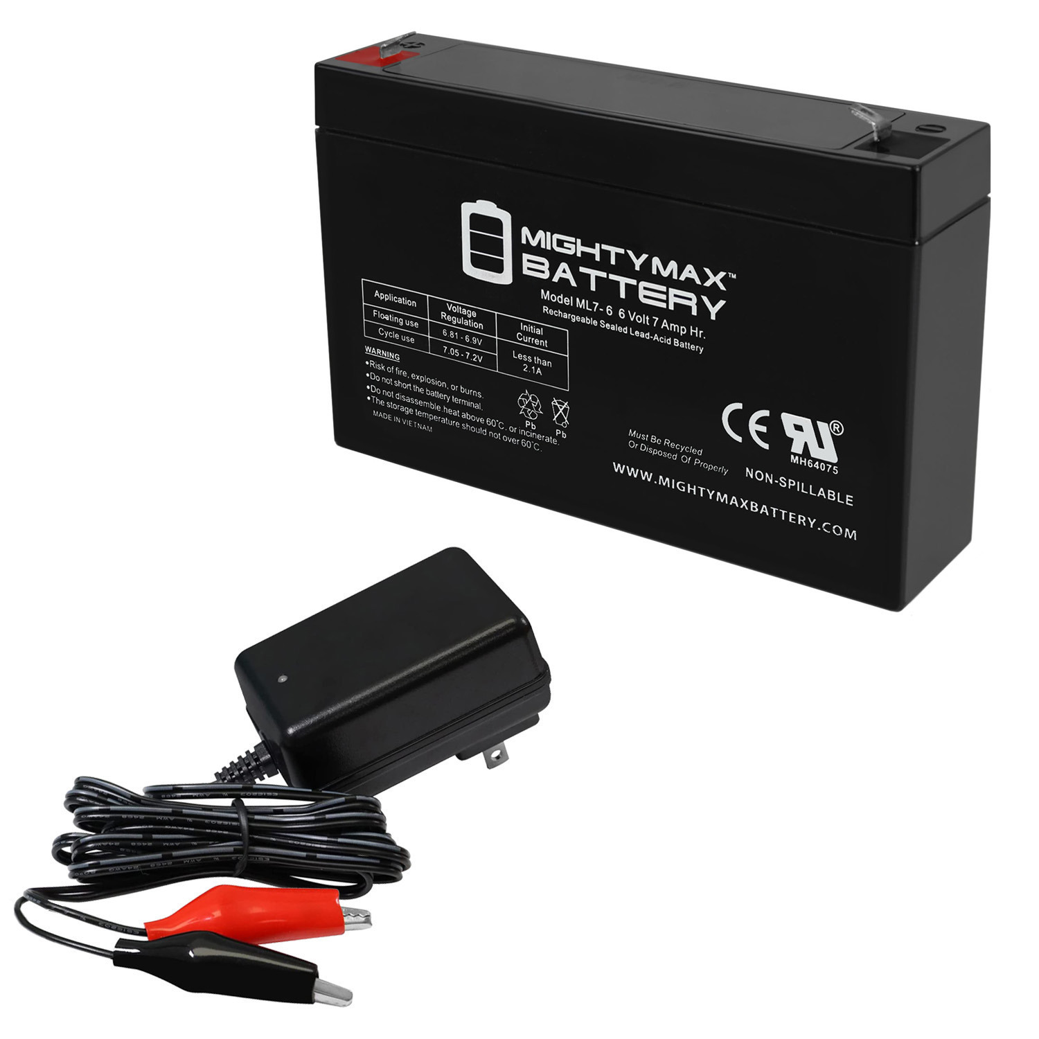 ML7-6 6V 7Ah Replacement for Emergi Lite M2PS Includes 6V Charger