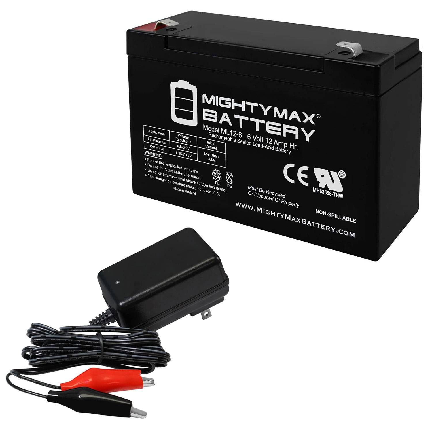 ML12-6 .250TT - 6 VOLT 12 AH SLA BATTERY INCLUDES 6V CHARGER