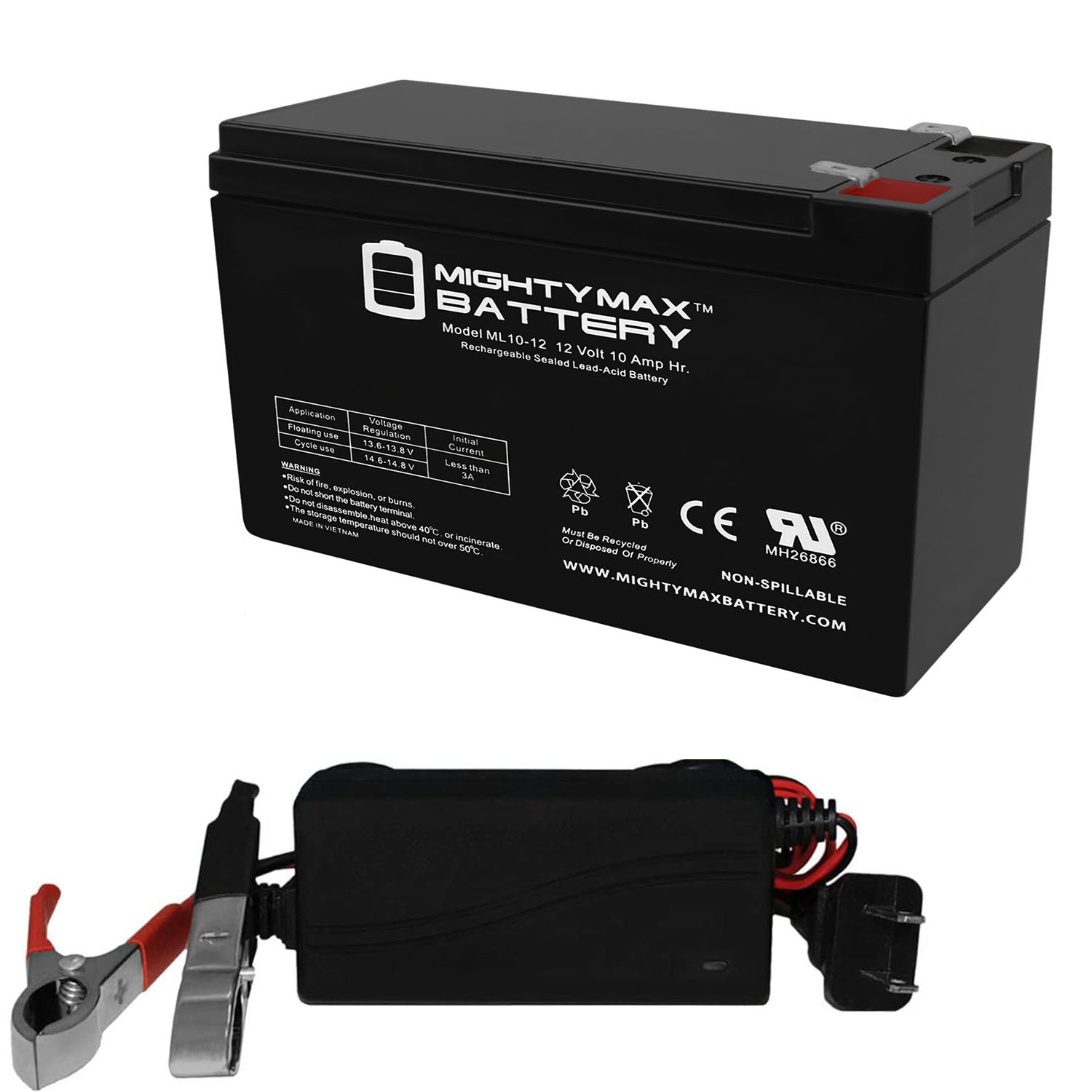 ML10-12 - 12 VOLT 10 AH SLA BATTERY INCLUDES 12V CHARGER