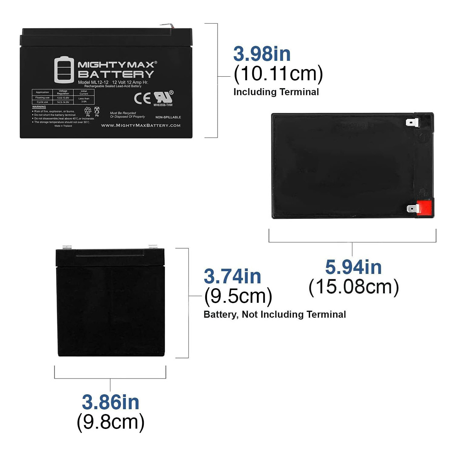 ML12-12 - 12 VOLT 12 AH SLA BATTERY F2 TERMINAL INCLUDES 12V CHARGER