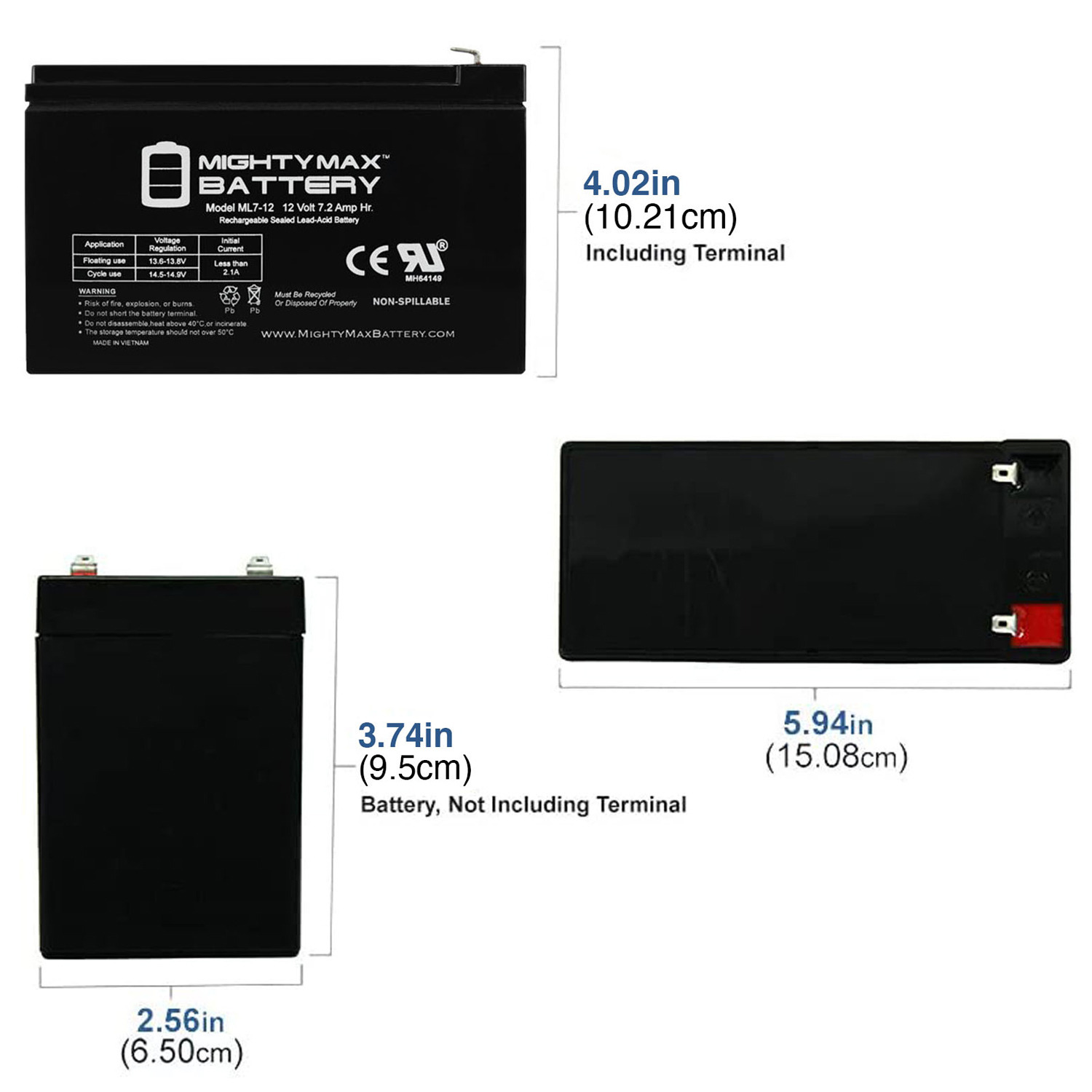 ML7-12 - 12 VOLT 7.2 AH SLA BATTERY INCLUDES 12V CHARGER