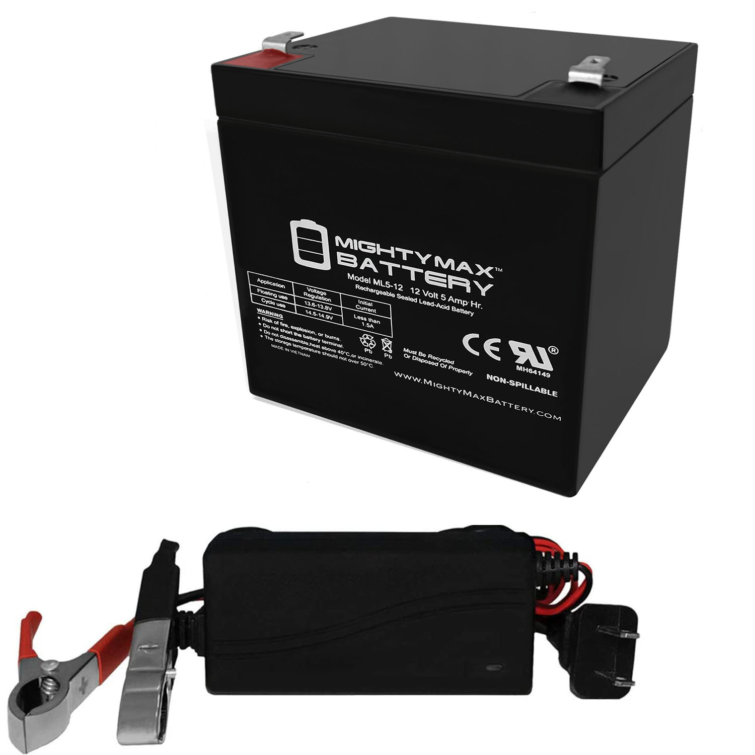 Charity Battery 12V 5Ah CB1250 Rechargeable SLA Sealed Lead Acid Replacement Battery 