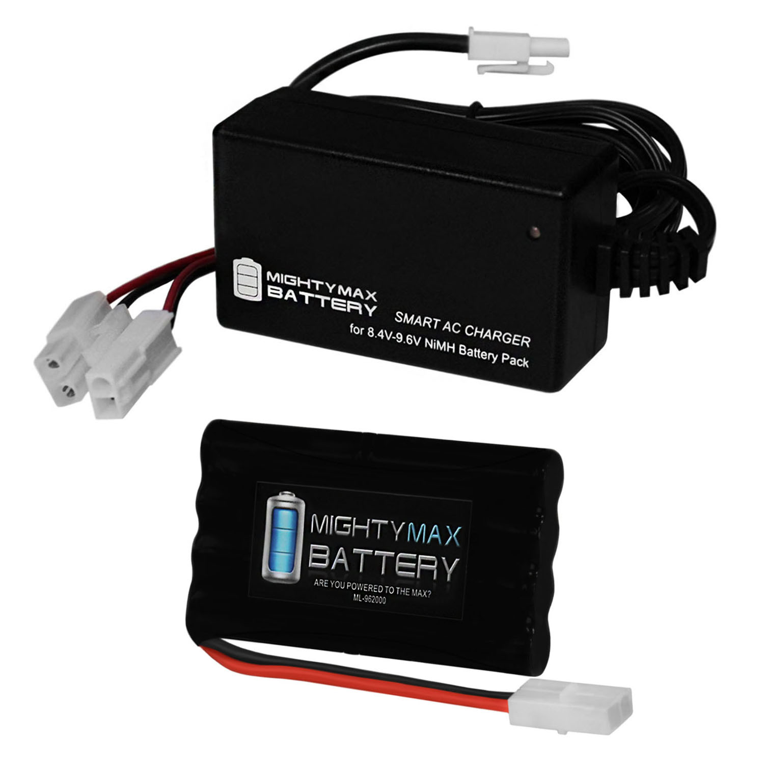 9.6V 2000mAh NiMH Battery for RC Car, Robots, etc + Smart Charger