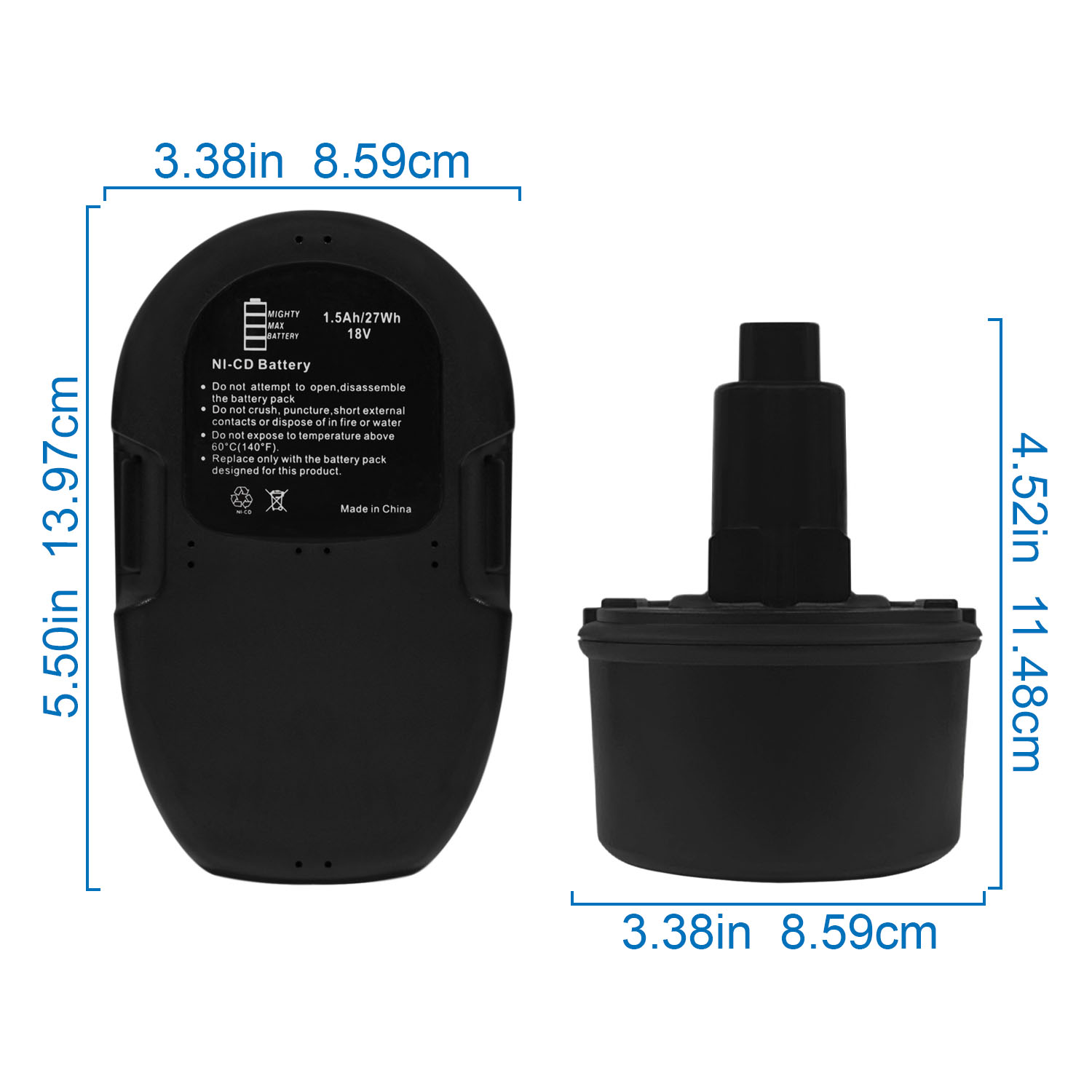 18V Ni-Cd  Replacement Battery for DE9095 DC9096 DW9095 - 2 PACK