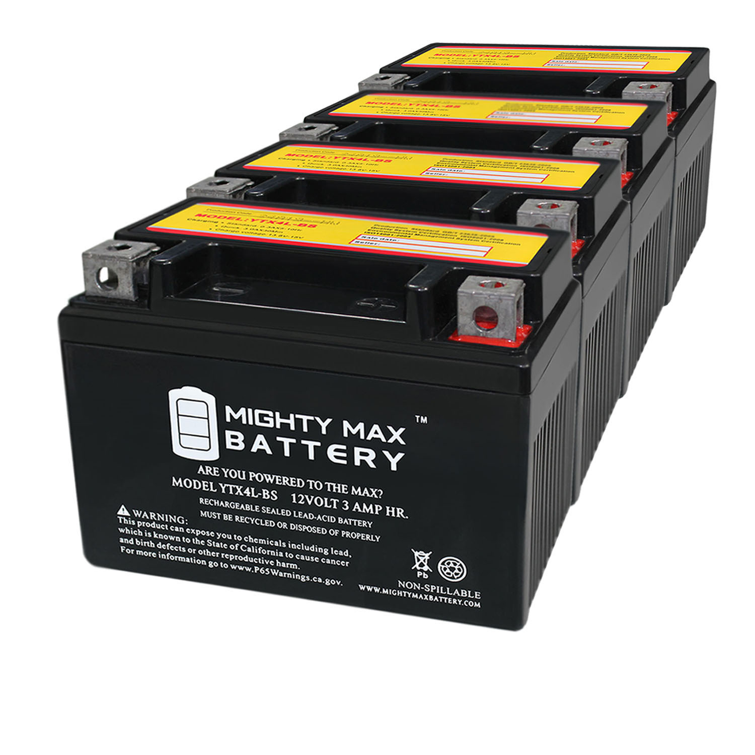 YTX4L-BS SLA Replacement Battery Compatible with Yamaha TTR125E/LE Electric Start 23 - 4 Pack