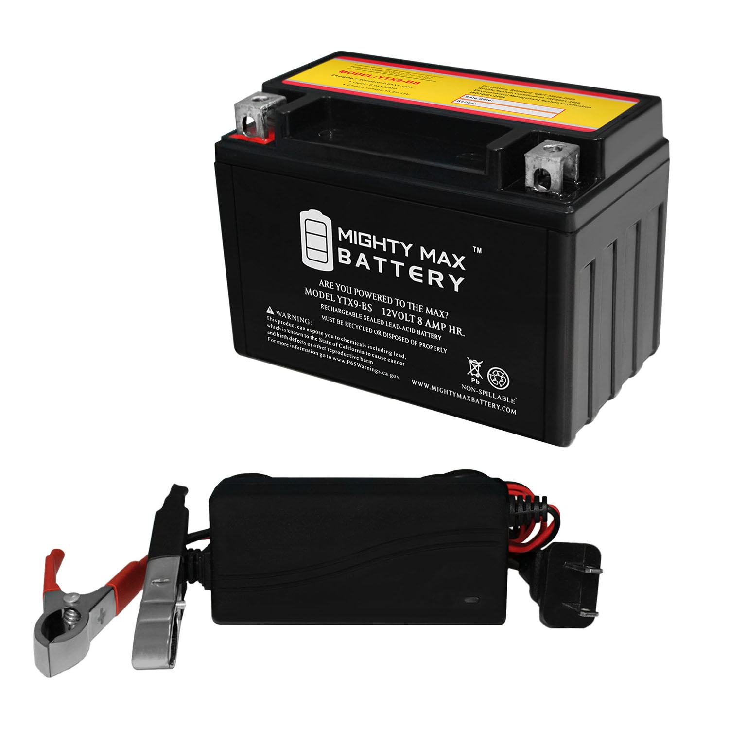 YTX9-BS Battery for E-TON YXL150 Yukon 150 + 12V 1Amp Charger