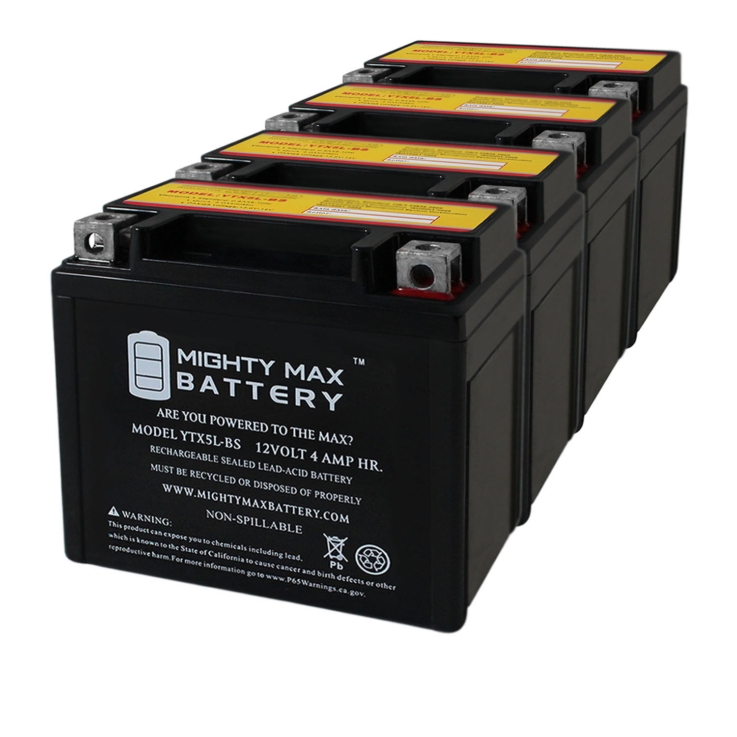 YTX5L-BS MOTORCYCLE BATTERY REPLACEMENT - 12V 4AH - 80 CCA - 4 PACK