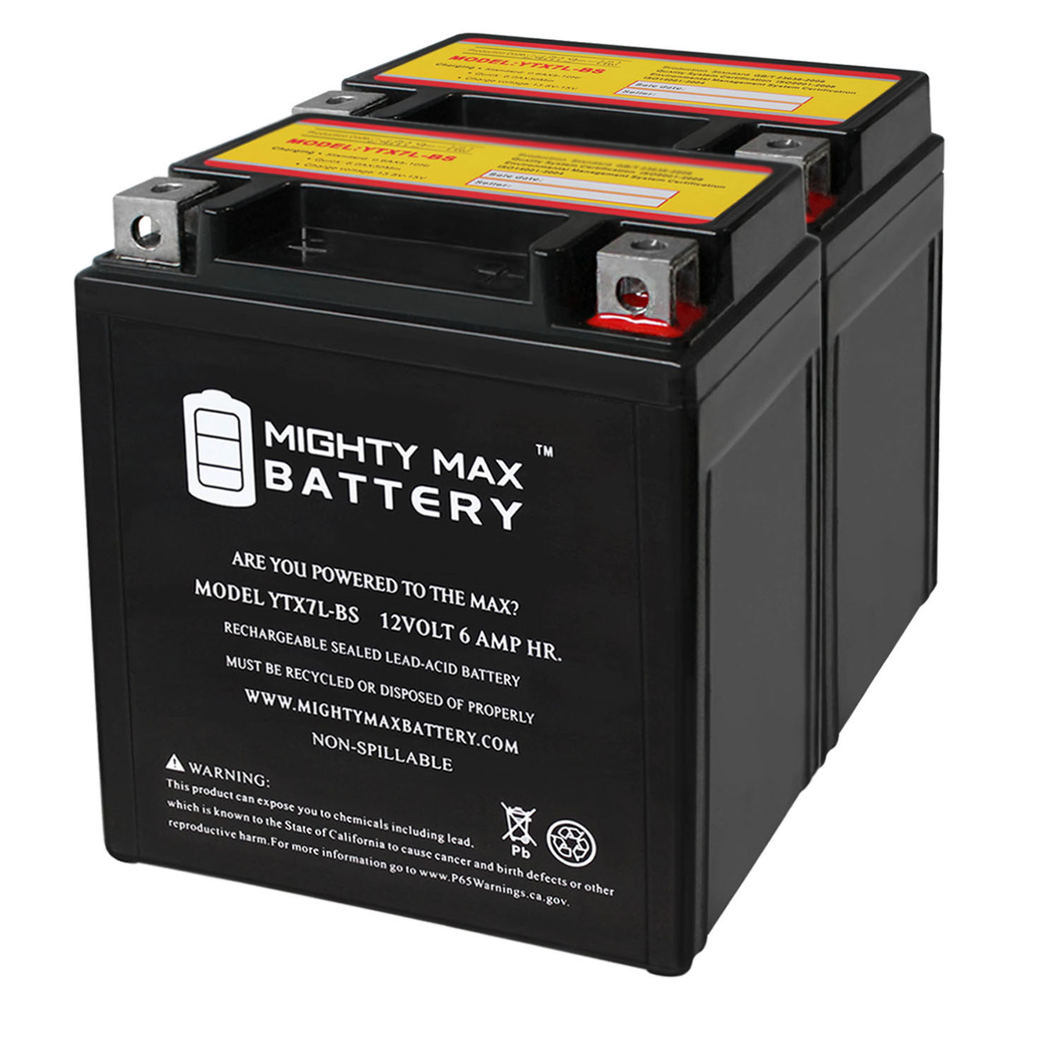 YTX7L-BS 12V 6Ah Replacement Battery Compatible with Power Source YTX7L-BS - 2 Pack