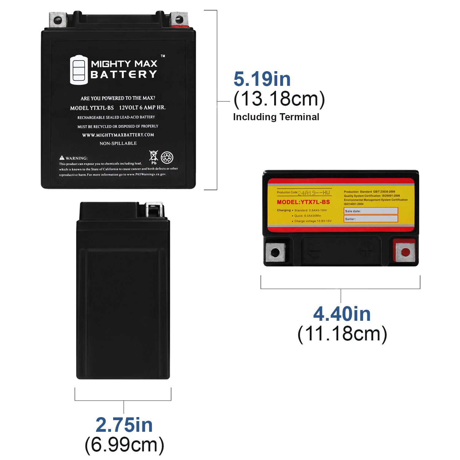 YTX7L-BS 12V 6AH Sealed AGM Battery for Motorcycle - 2 Pack