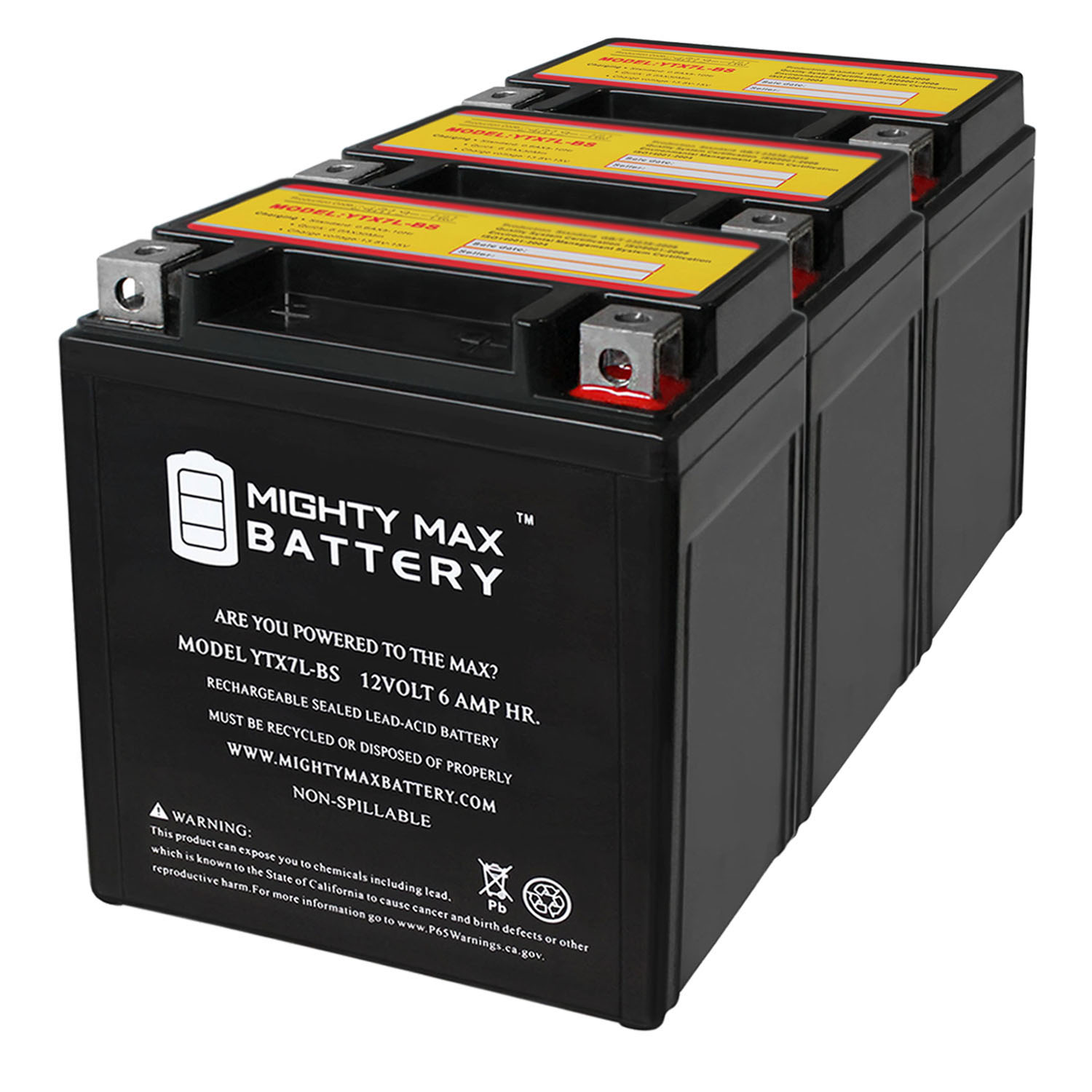 YTX7L-BS 12V 6Ah Battery Replaces Honda S Wing 125 08-10 - 3 Pack