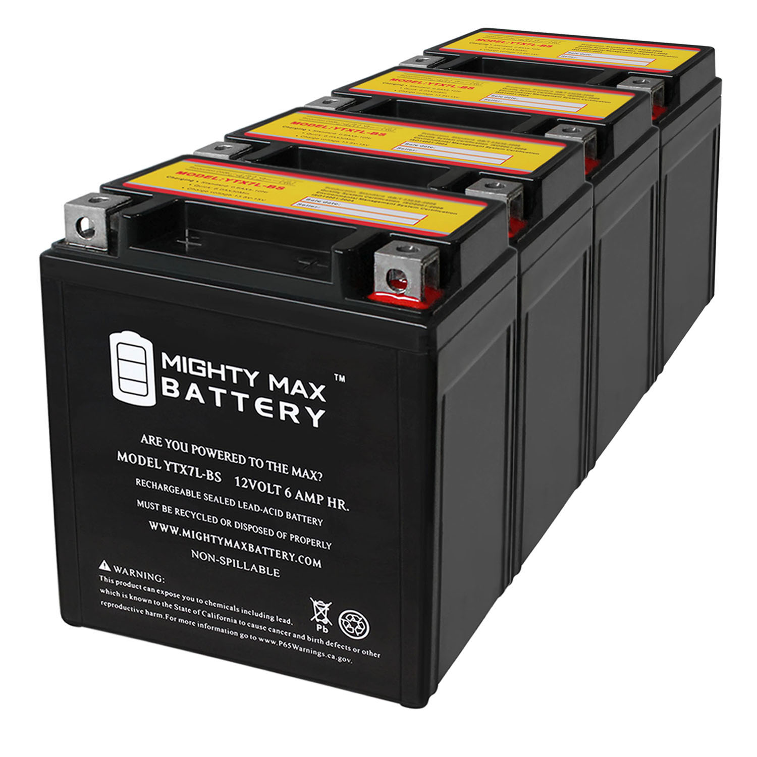 YTX7L-BS 12V 6Ah Battery Replacement for Derbi GPR 125 4T 09 - 4 Pack