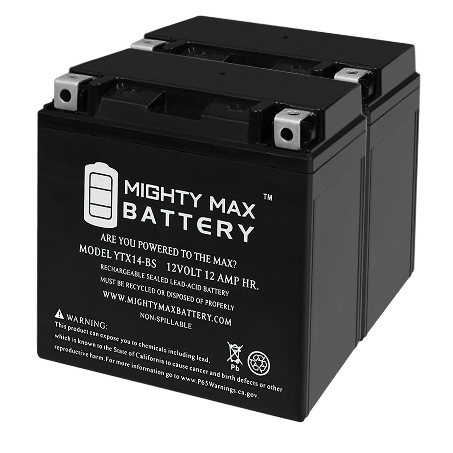 YTX14-BS Replacement Battery Compatible with PowerStar PS-14BS-22 - 2 Pack